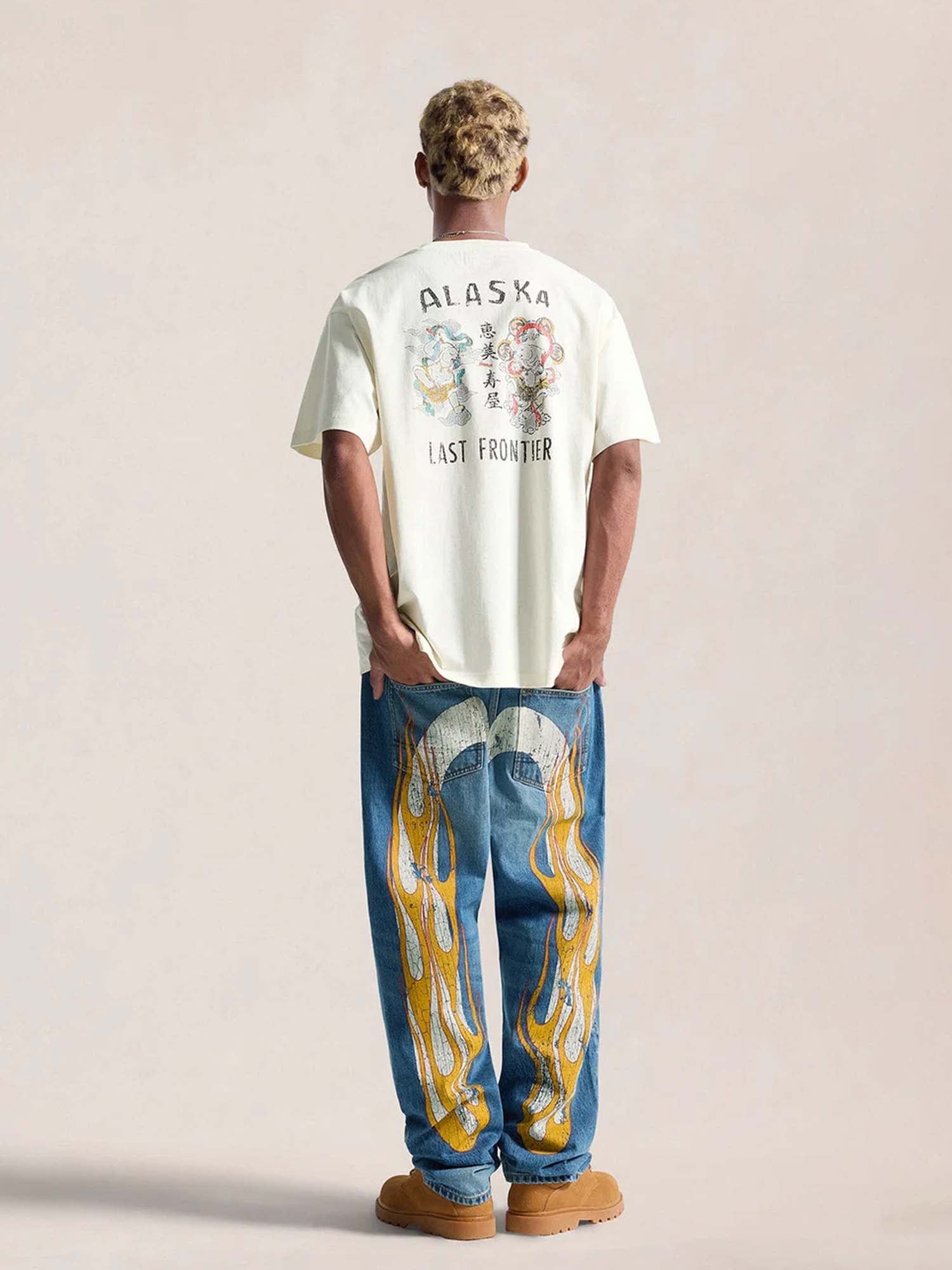 Evisu T-Shirt Raijin & Fujin Graphic Print Bianco
