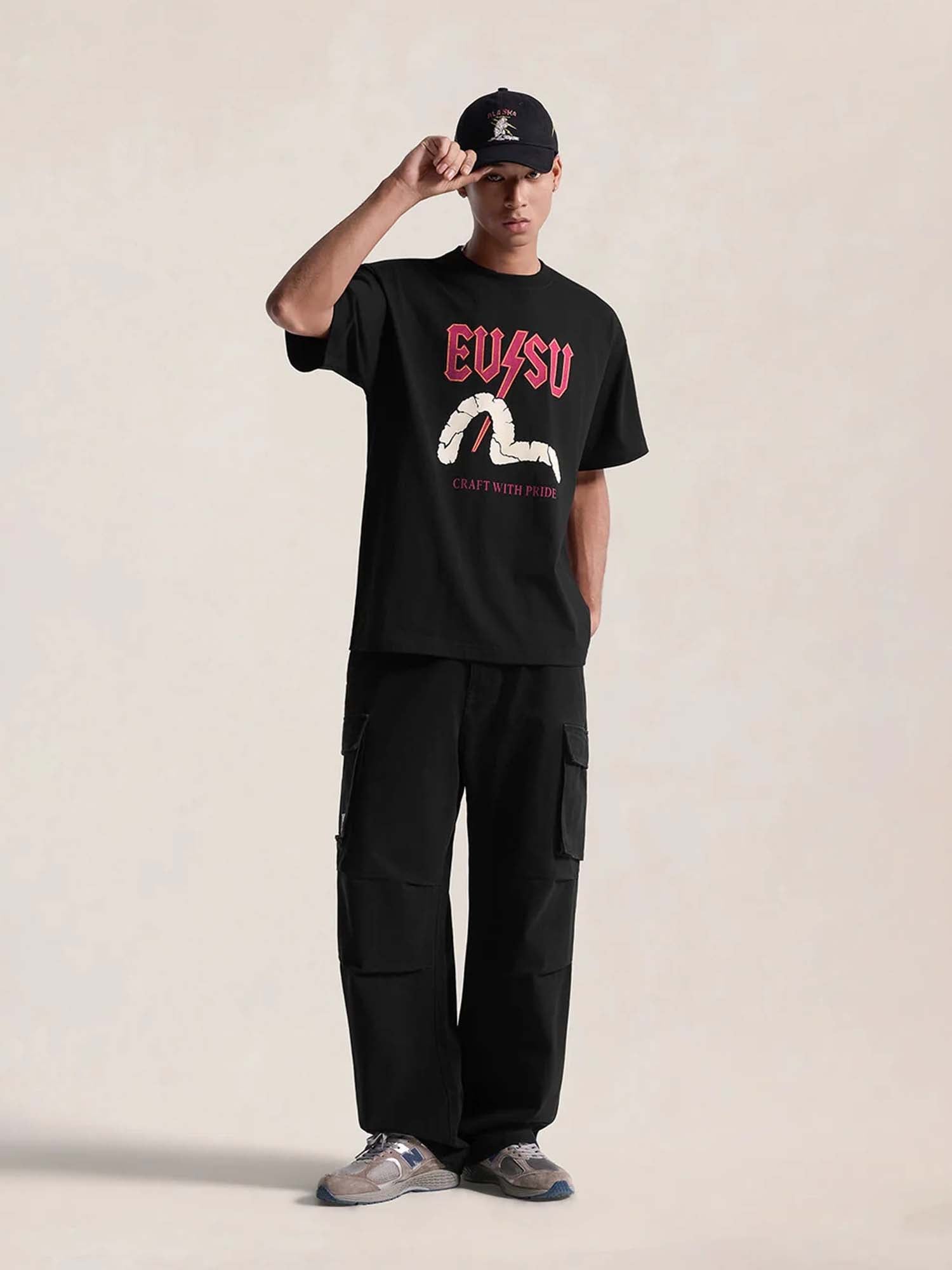 Evisu T-Shirt Lightning Seagull Graphic Print Nero