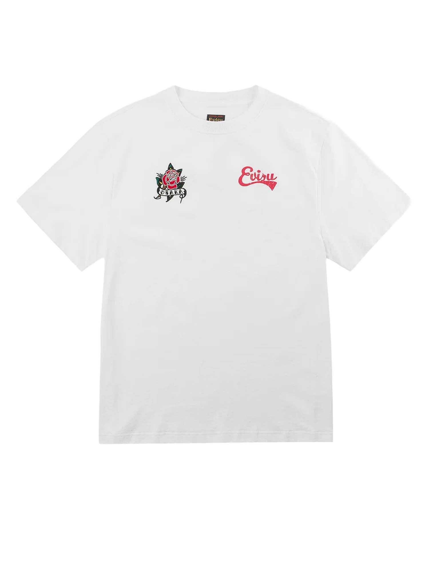 Evisu T-Shirt Osaka Rose & Seagull Print Bianco