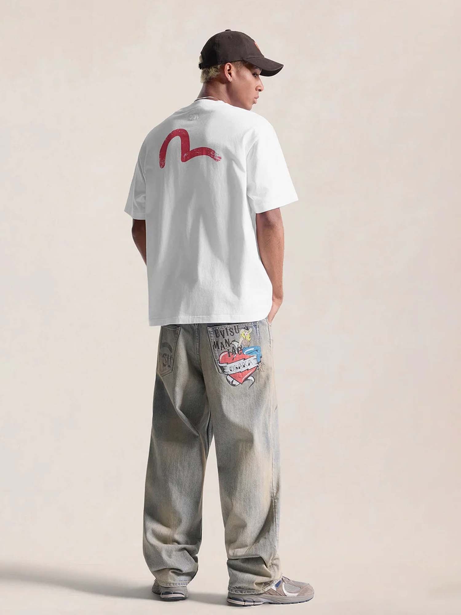 Evisu T-Shirt Osaka Rose & Seagull Print Bianco