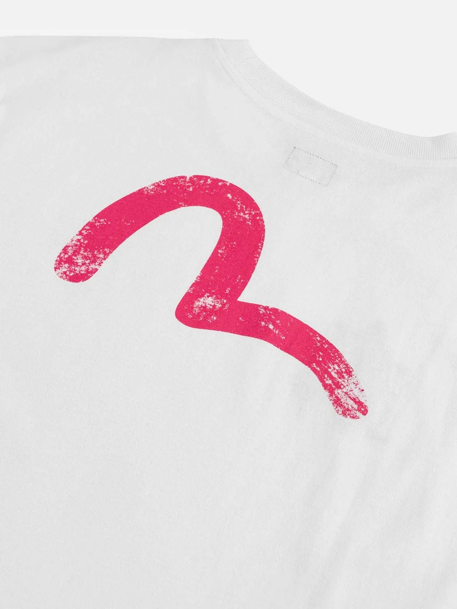 Evisu T-Shirt Osaka Rose & Seagull Print Bianco