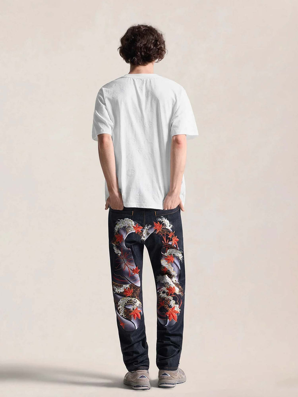Evisu T-shirt Allover Flocking Kamon & Seagull Bianco