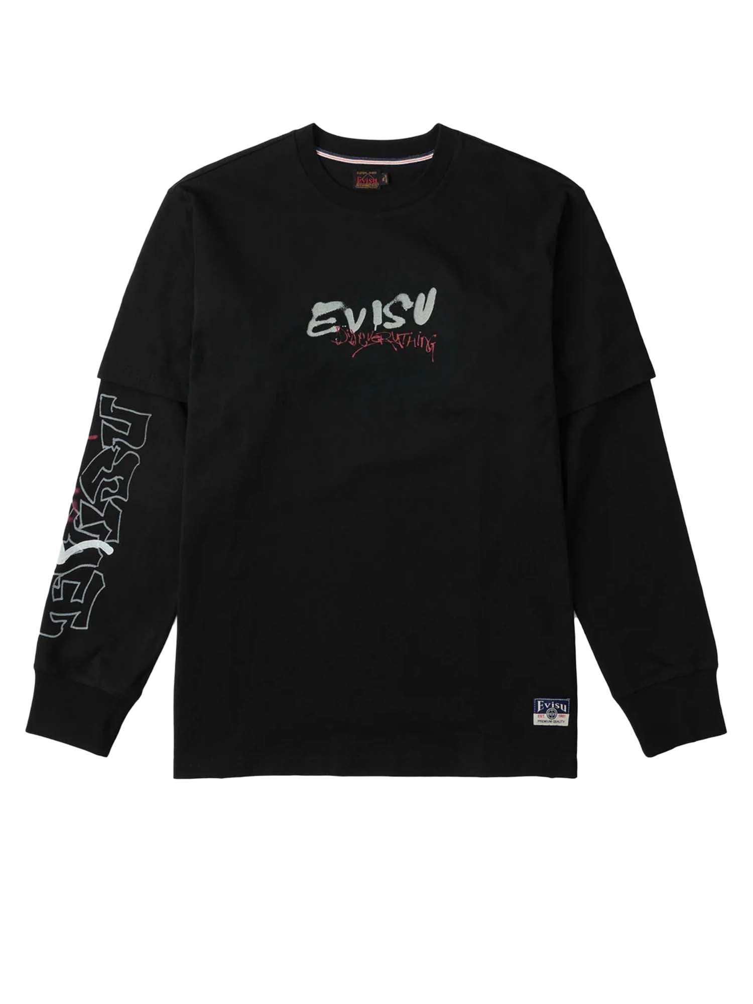 Evisu T-Shirt Daruma Print Faux Layered Long-Sleeve Nero