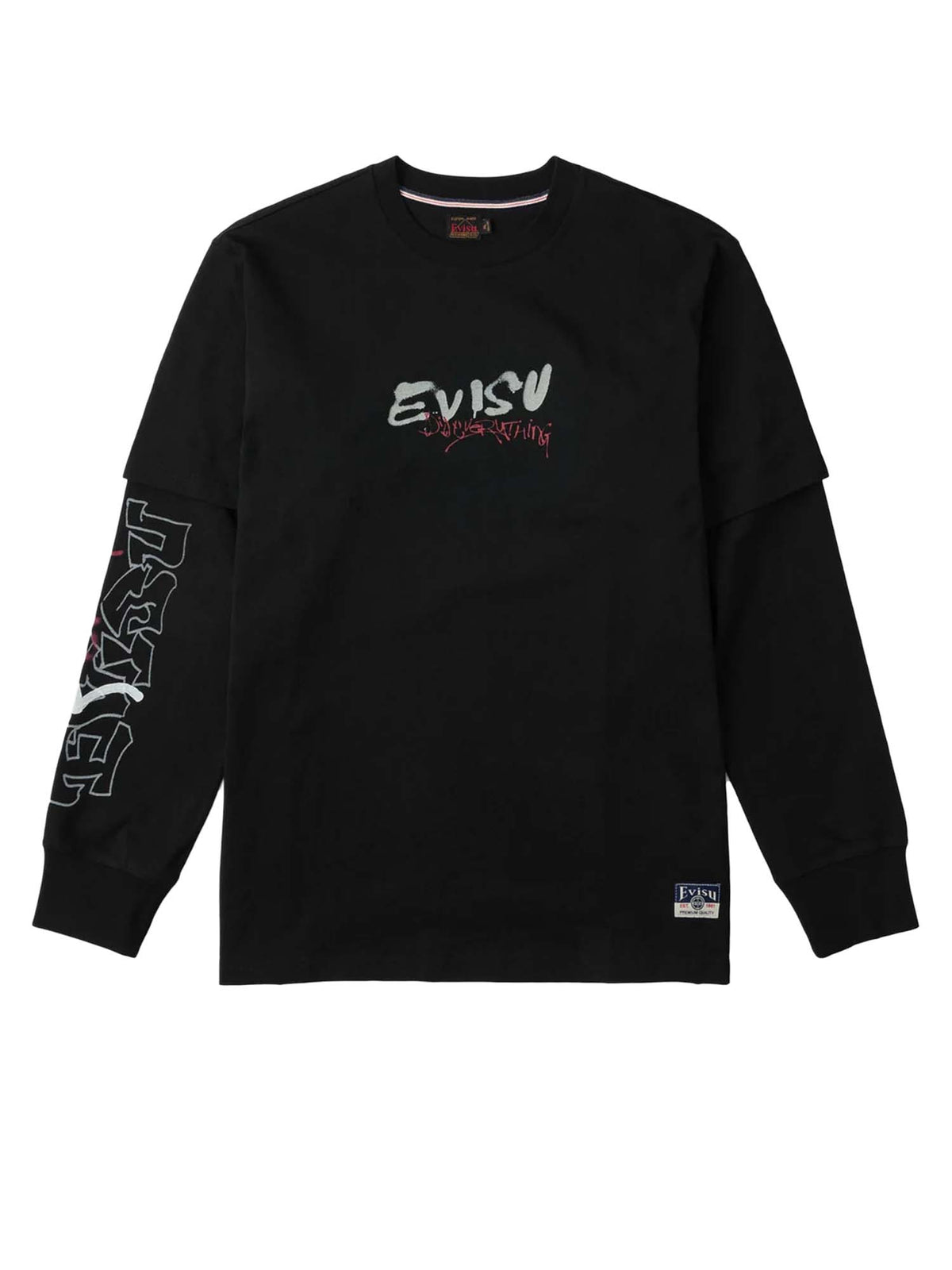 Evisu T-Shirt Daruma Print Faux Layered Long-Sleeve Nero