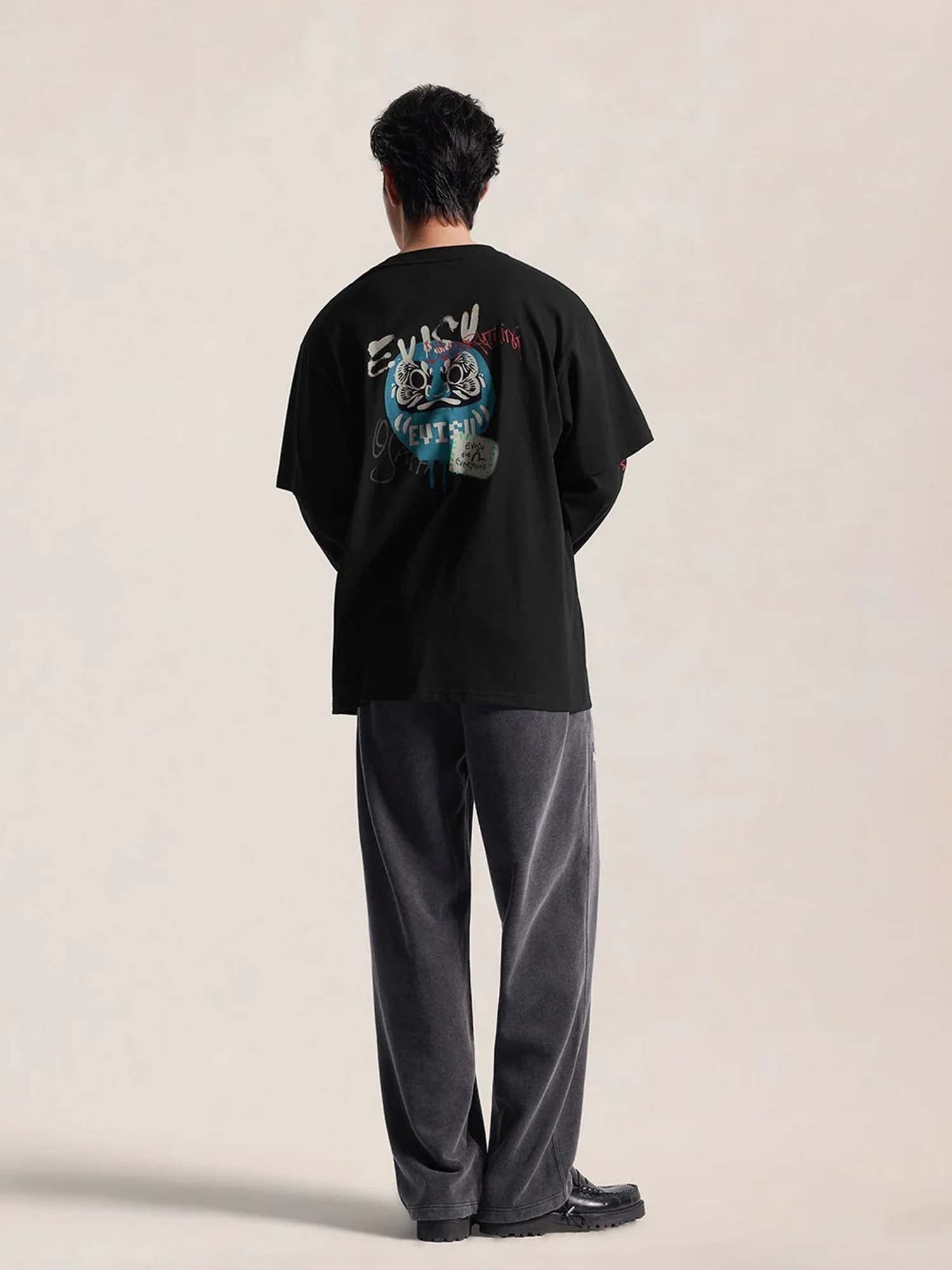 Evisu T-Shirt Daruma Print Faux Layered Long-Sleeve Nero