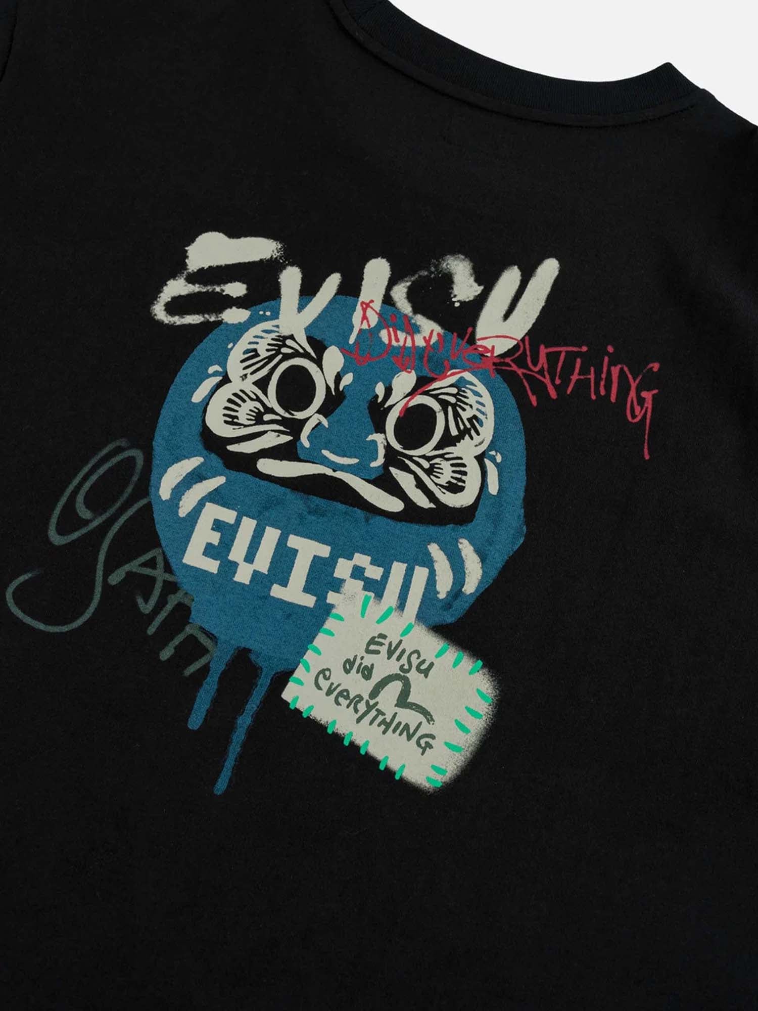 Evisu T-Shirt Daruma Print Faux Layered Long-Sleeve Nero