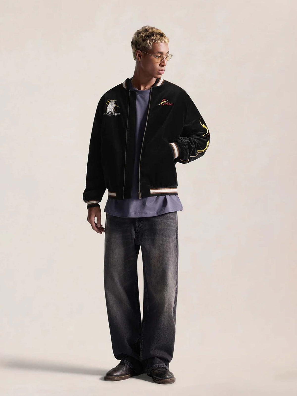 Evisu Light Padded Raijin Souvenir Jacket Nero