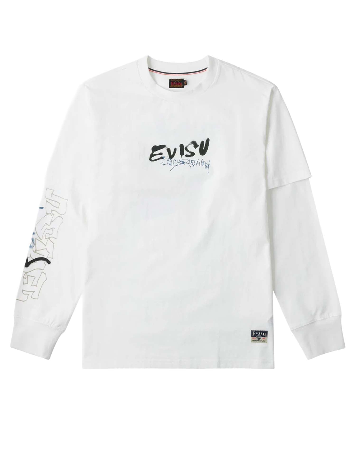 Evisu T-Shirt Daruma Print Faux Layered Long-Sleeve Bianco