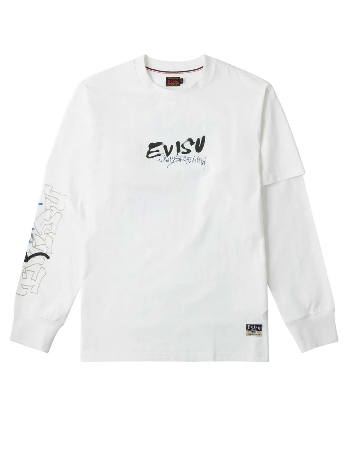 Evisu T-Shirt Daruma Print Faux Layered Long-Sleeve Bianco