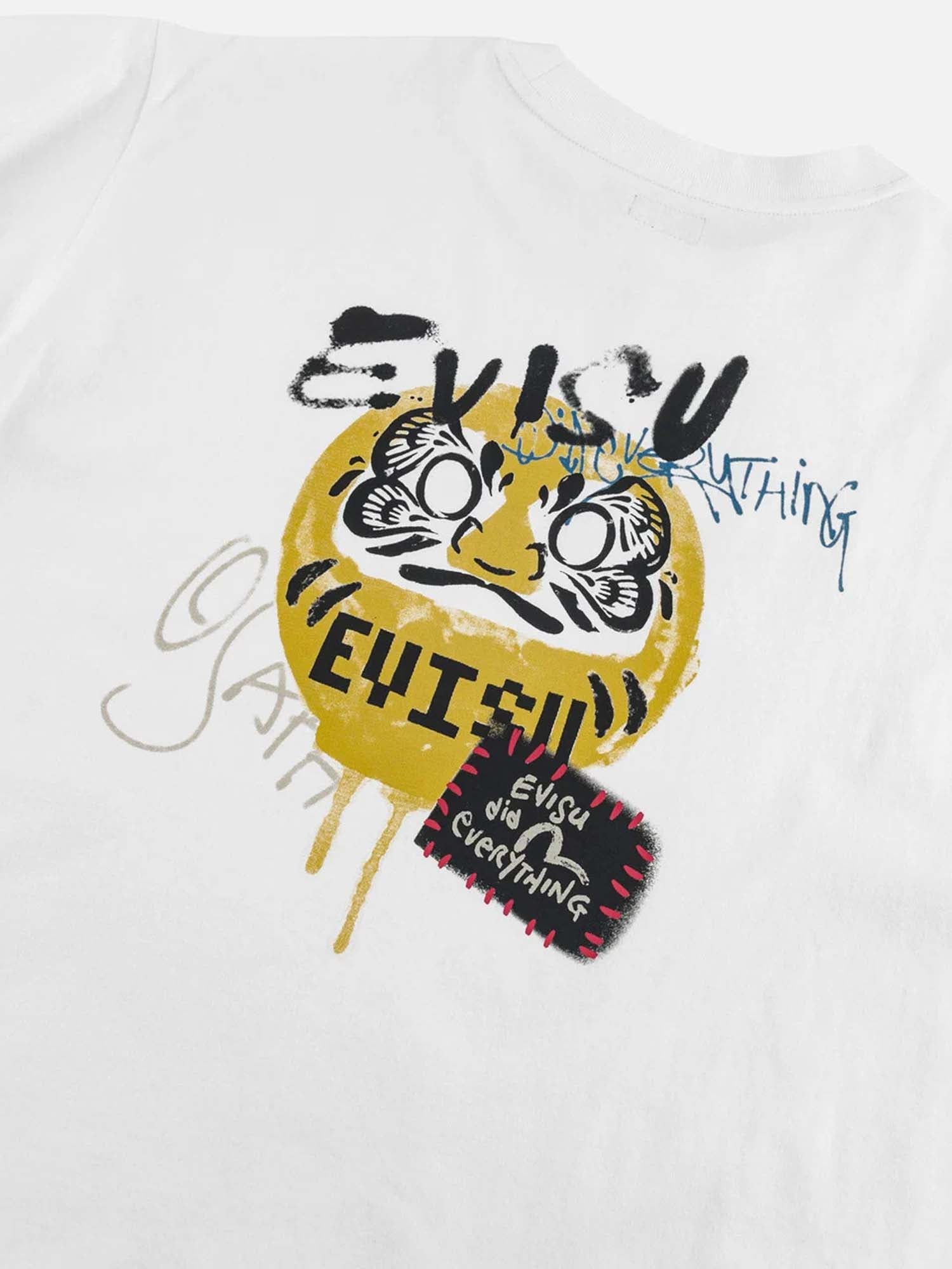 Evisu T-Shirt Daruma Print Faux Layered Long-Sleeve Bianco