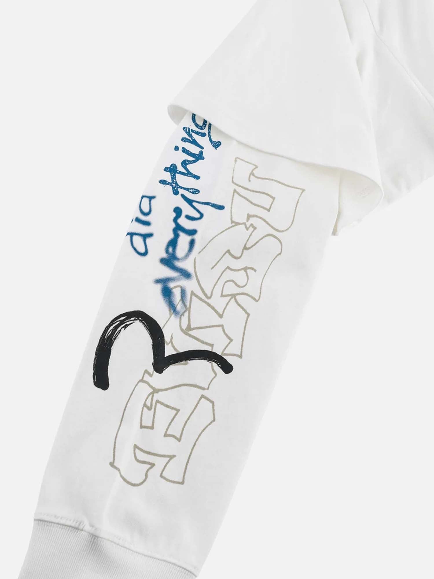 Evisu T-Shirt Daruma Print Faux Layered Long-Sleeve Bianco