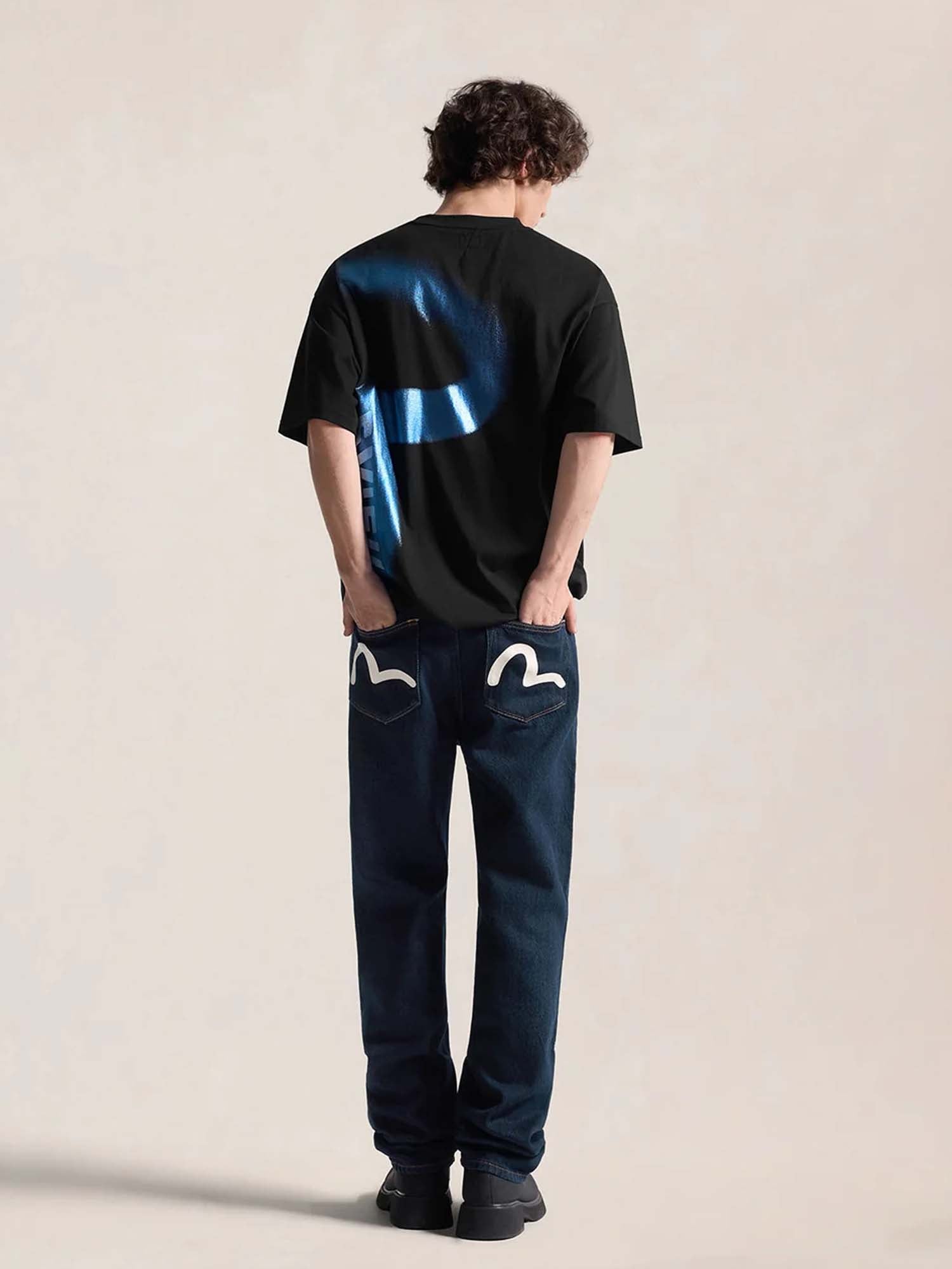 Evisu T-Shirt Glitter Seagull Print Nero