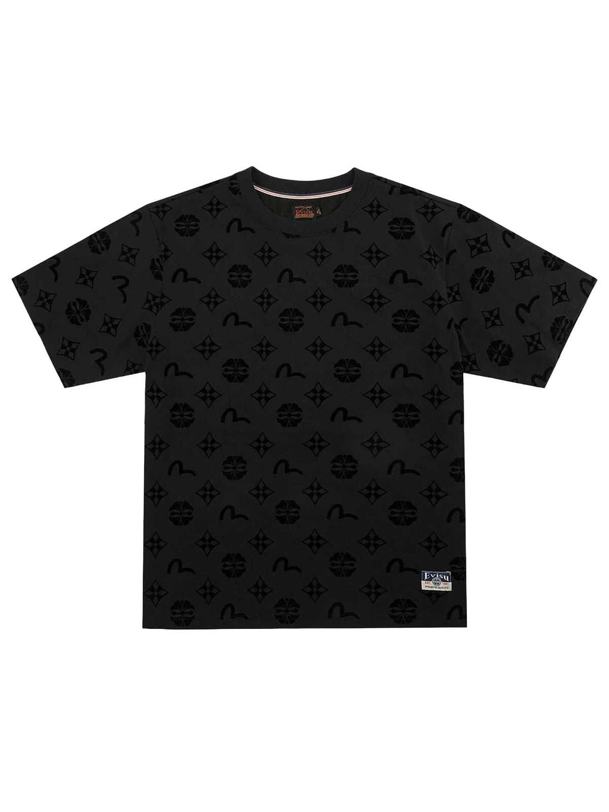 Evisu T-shirt Allover Flocking Kamon & Seagull Nero