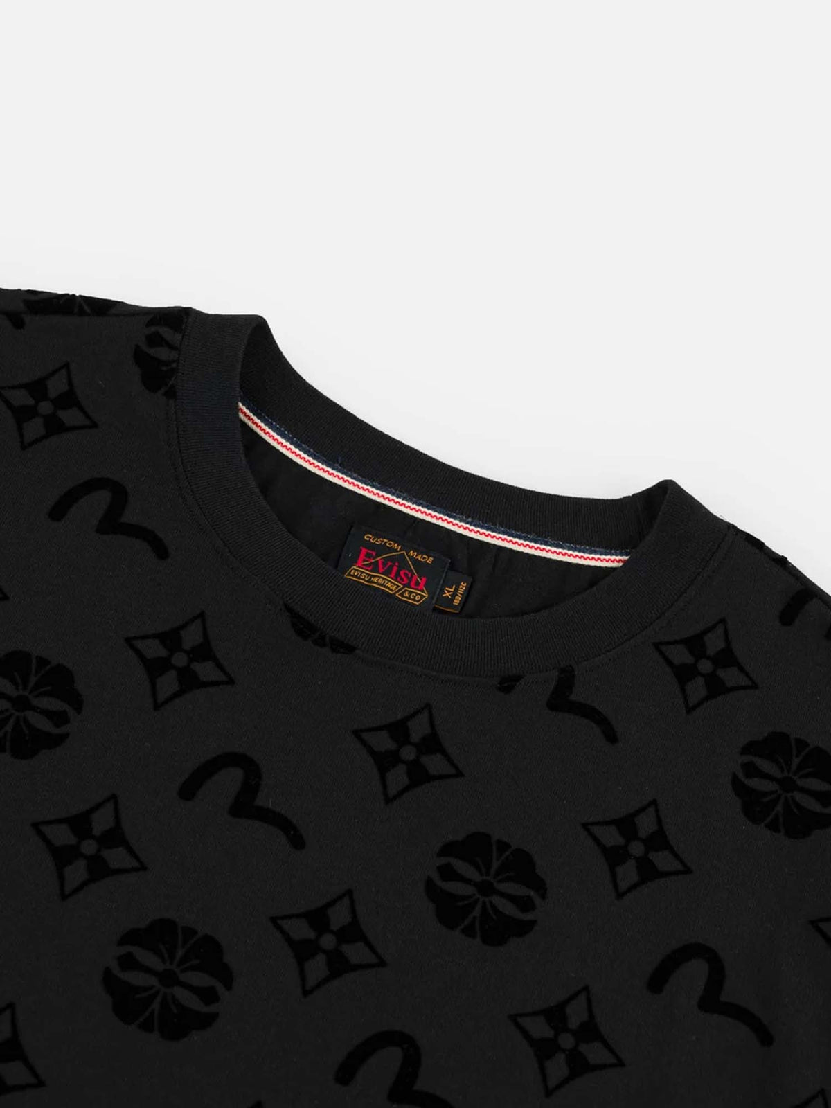 Evisu T-shirt Allover Flocking Kamon & Seagull Nero