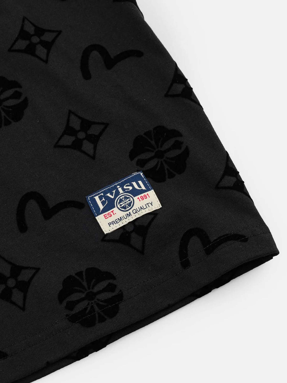 Evisu T-shirt Allover Flocking Kamon & Seagull Nero