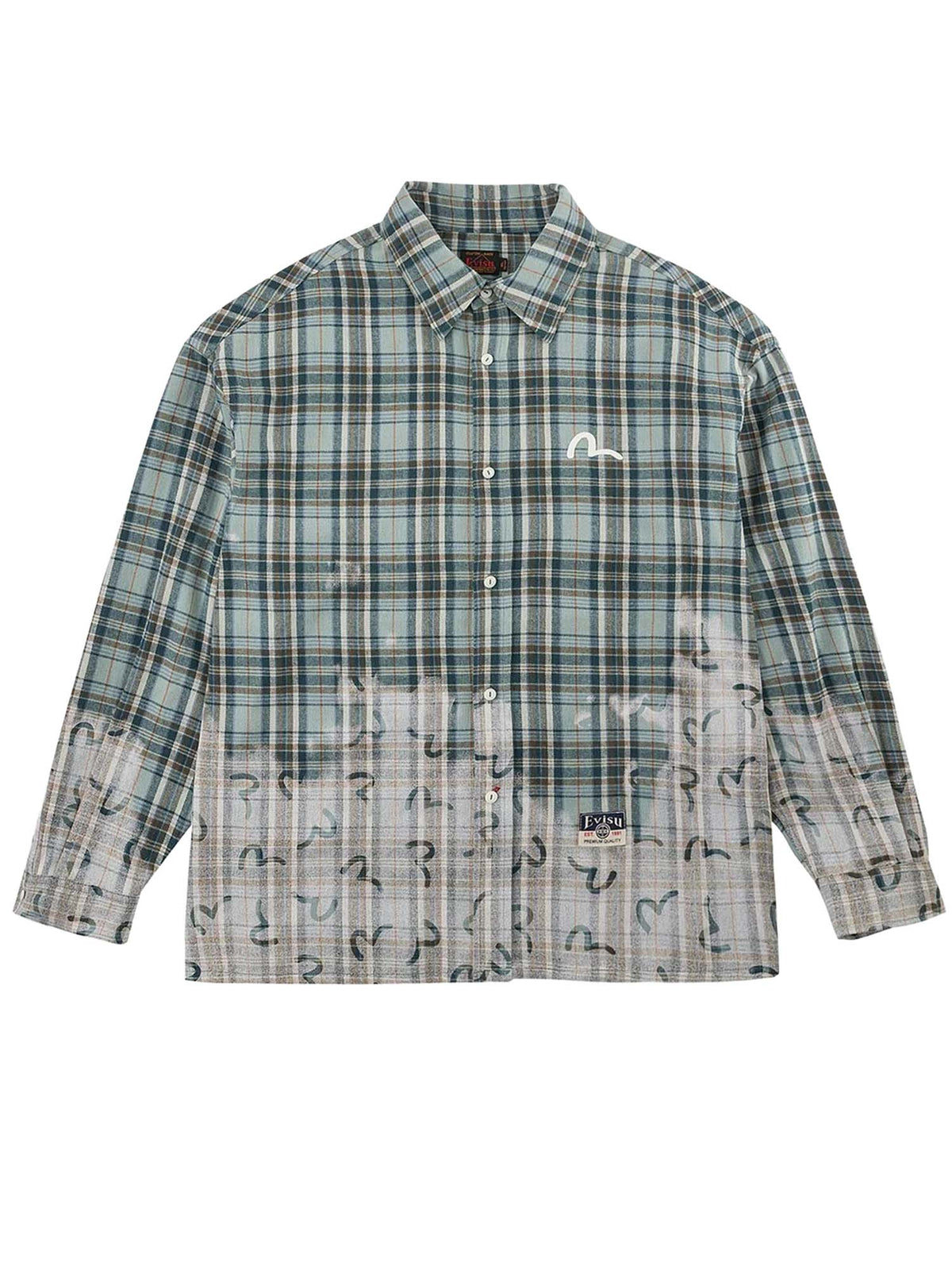 Evisu All-Over Seagull Checked Shirt Verde