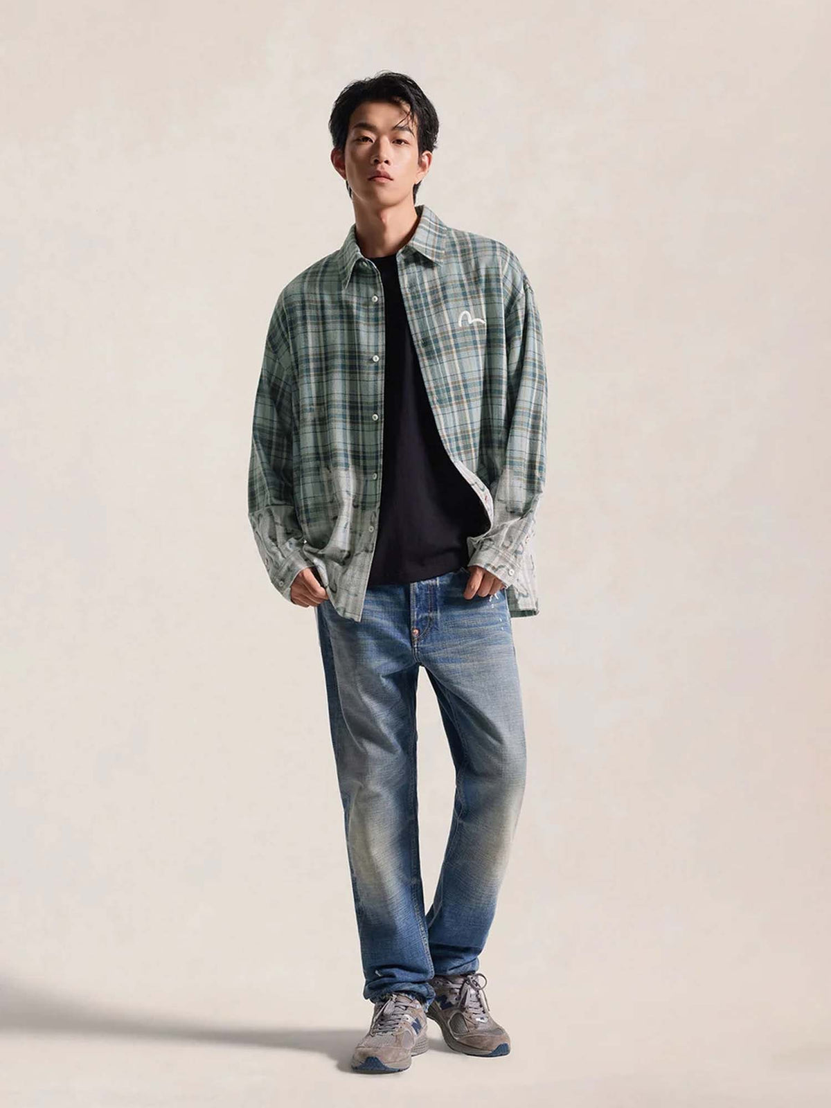 Evisu All-Over Seagull Checked Shirt Verde