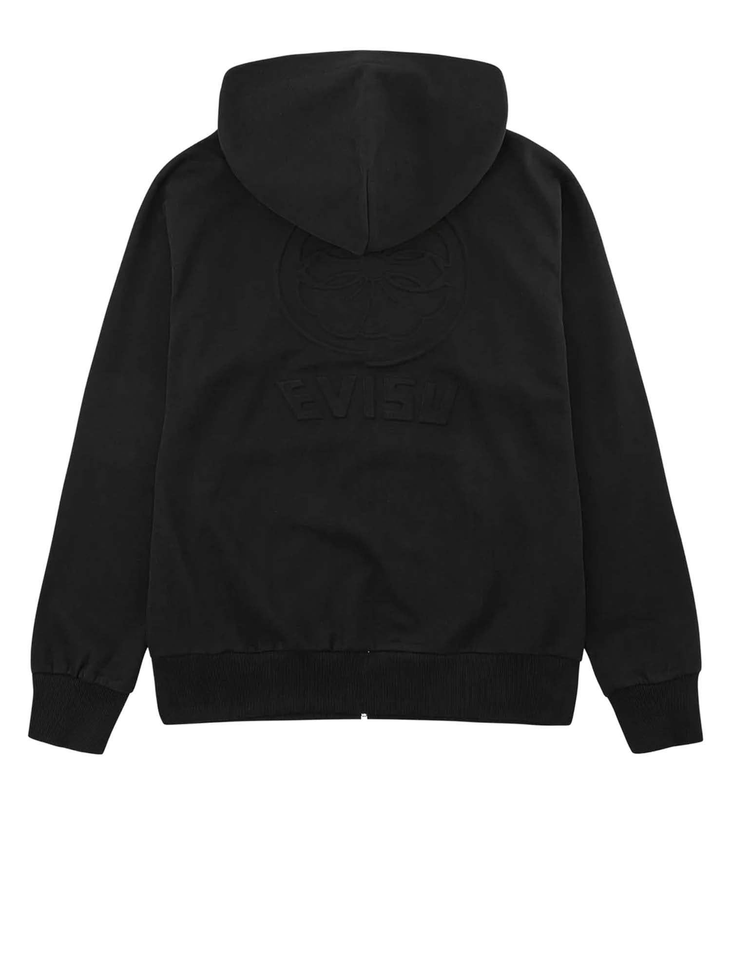 Evisu Felpa con cappuccio Emboss Kamon Logo Zip-Up Nero