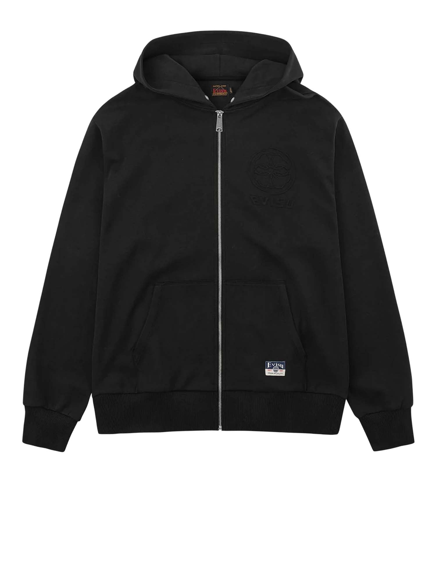 Evisu Felpa con cappuccio Emboss Kamon Logo Zip-Up Nero