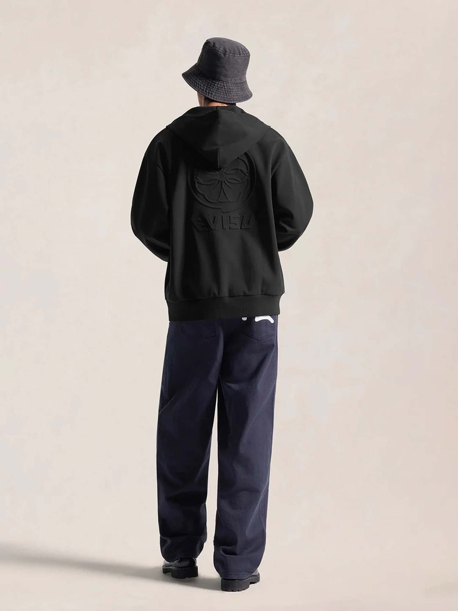 Evisu Felpa con cappuccio Emboss Kamon Logo Zip-Up Nero