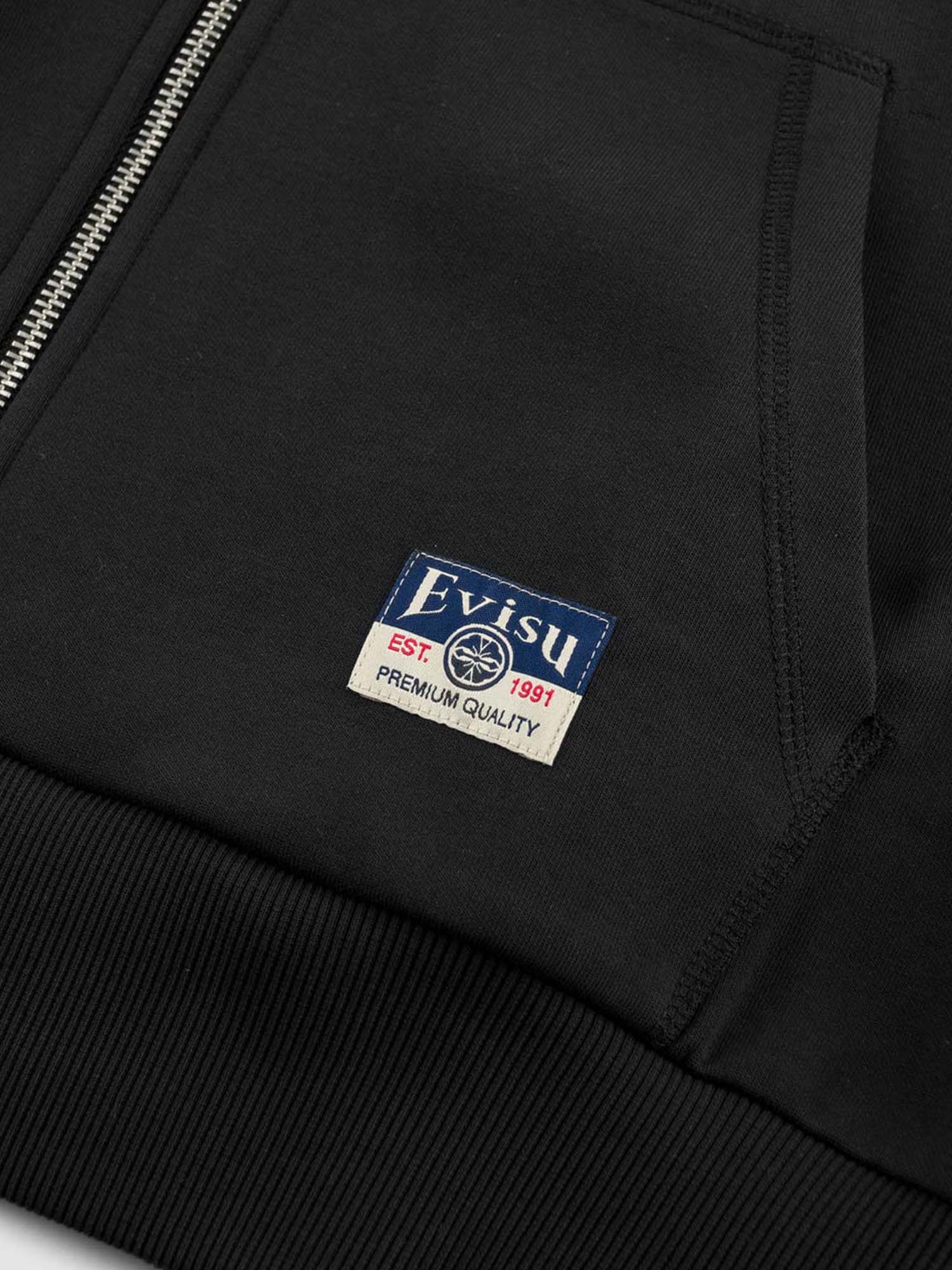 Evisu Felpa con cappuccio Emboss Kamon Logo Zip-Up Nero