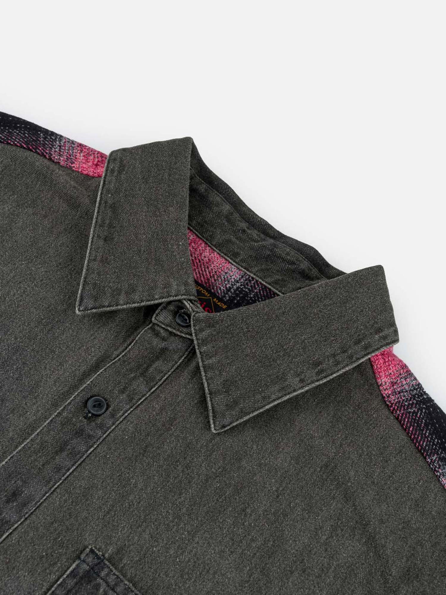 Evisu Camicia Fabric Blocking Denim Grigio
