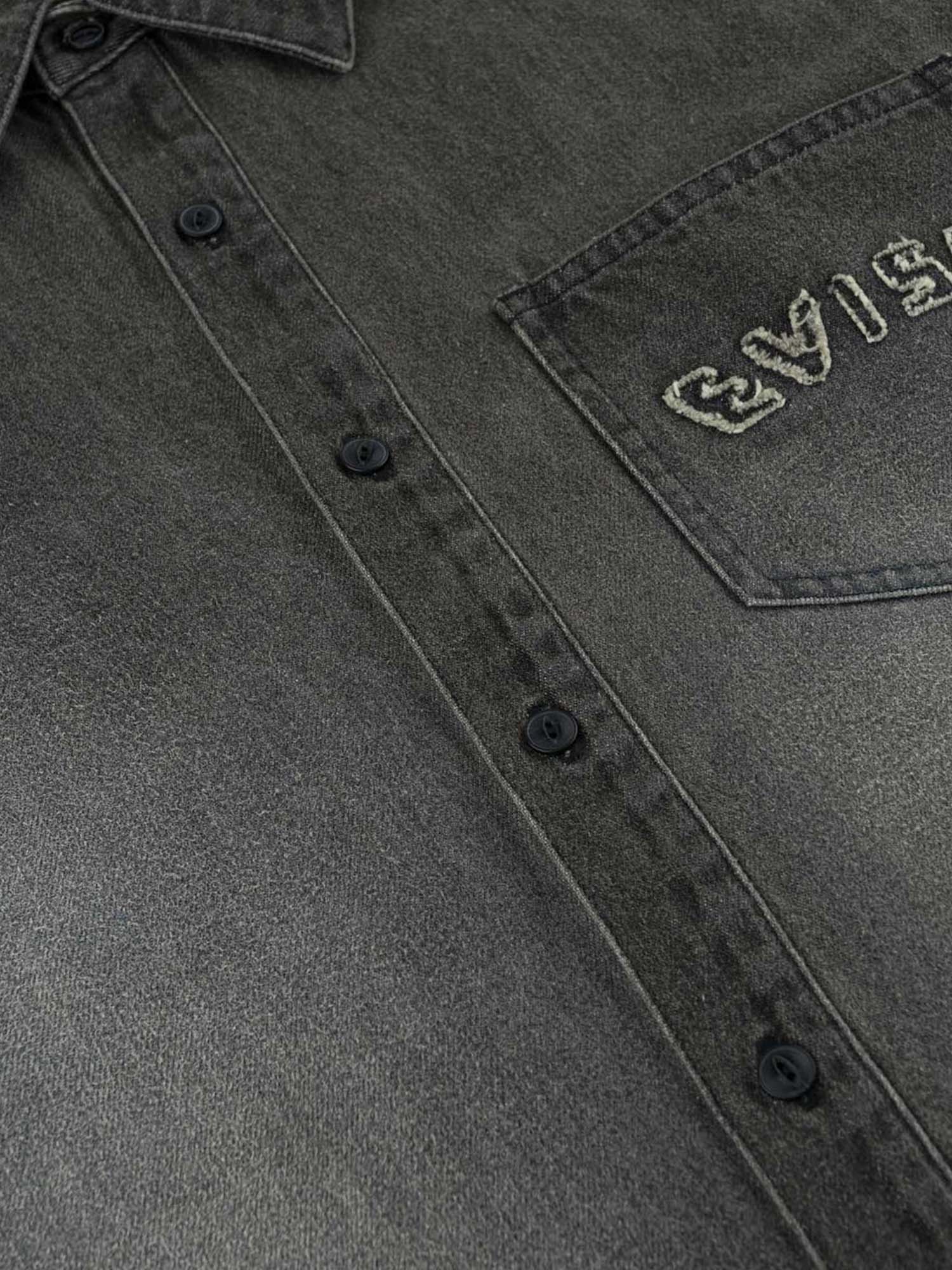 Evisu Camicia Fabric Blocking Denim Grigio