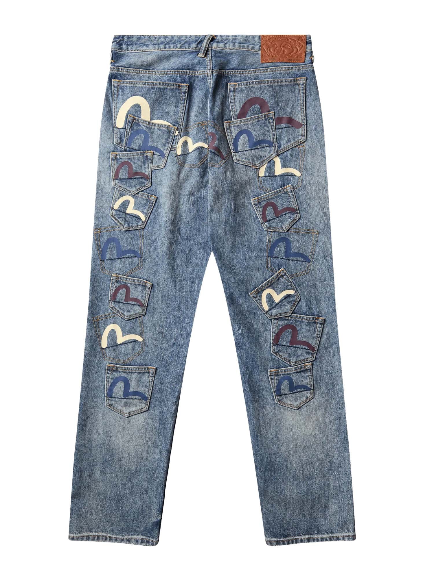 Evisu Jeans Multi-Pocket Patched Daicock Jeans Mid Tone Indigo Blu