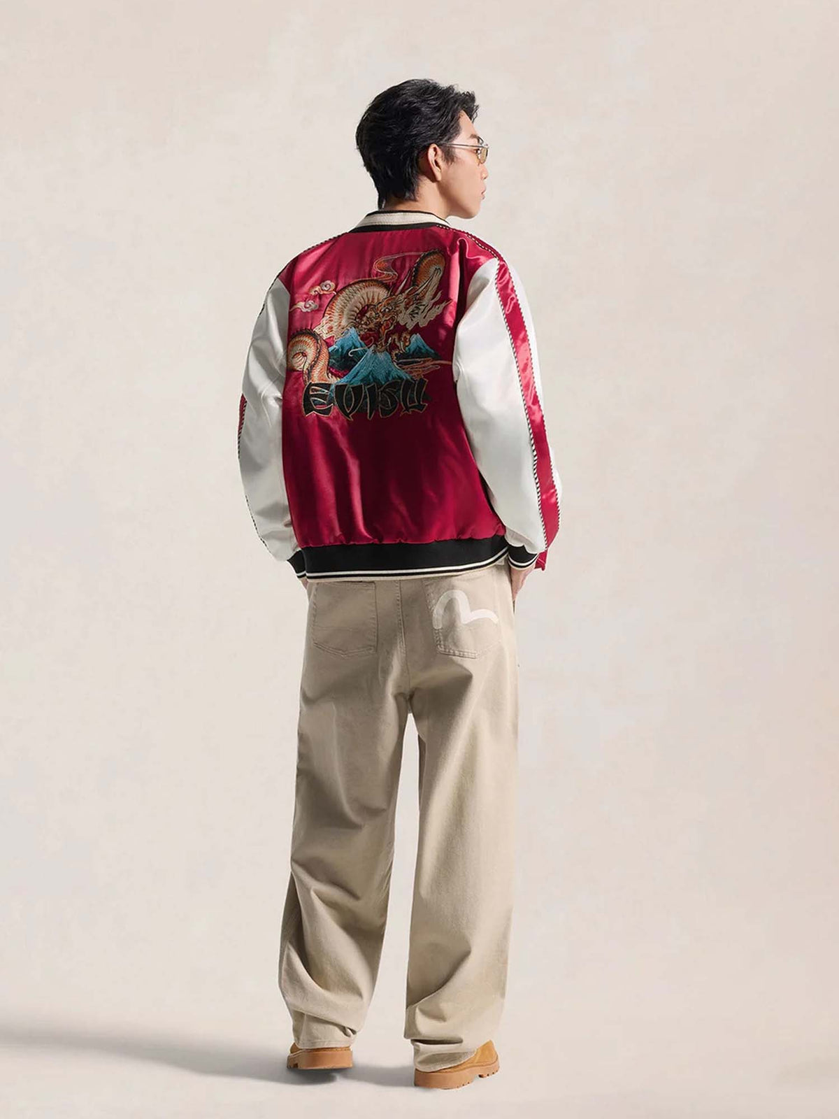 Evisu Bomber Jacket Whale Embroidery Souvenior Bordeaux