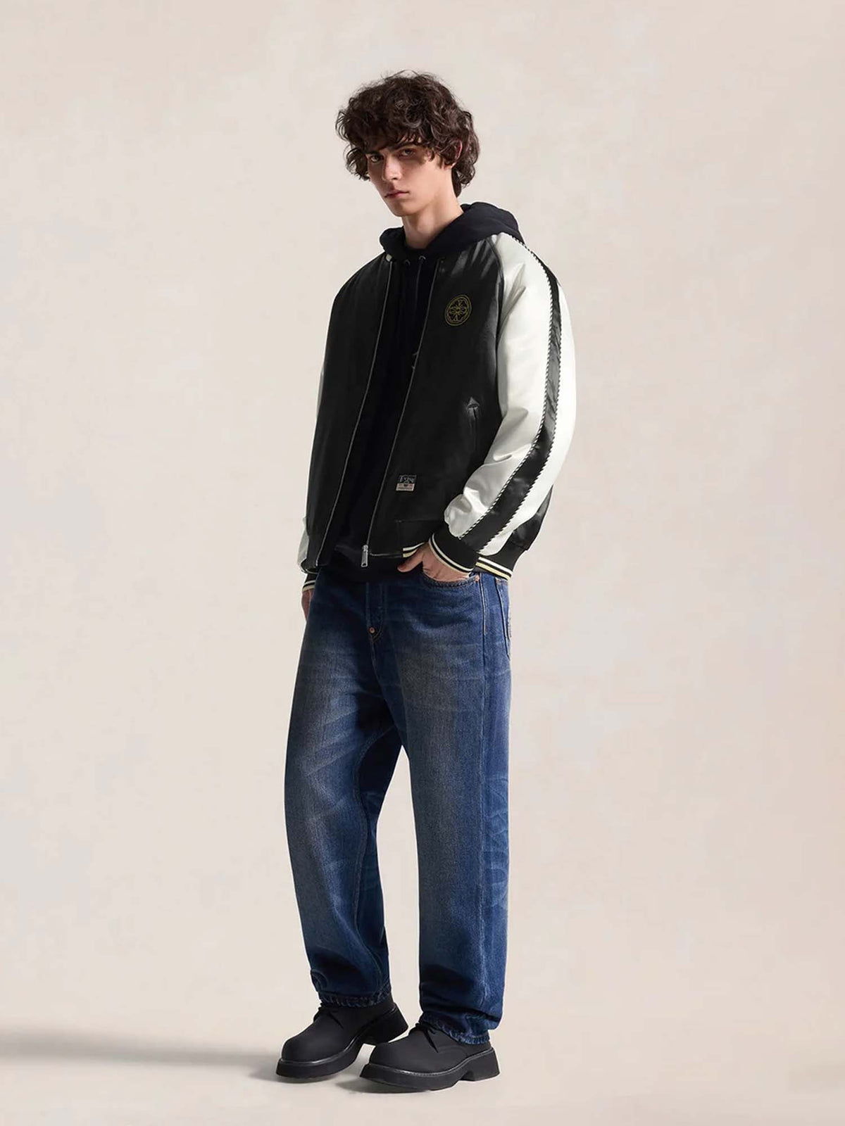 Evisu Bomber Jacket Whale Embroidery Souvenior Nero