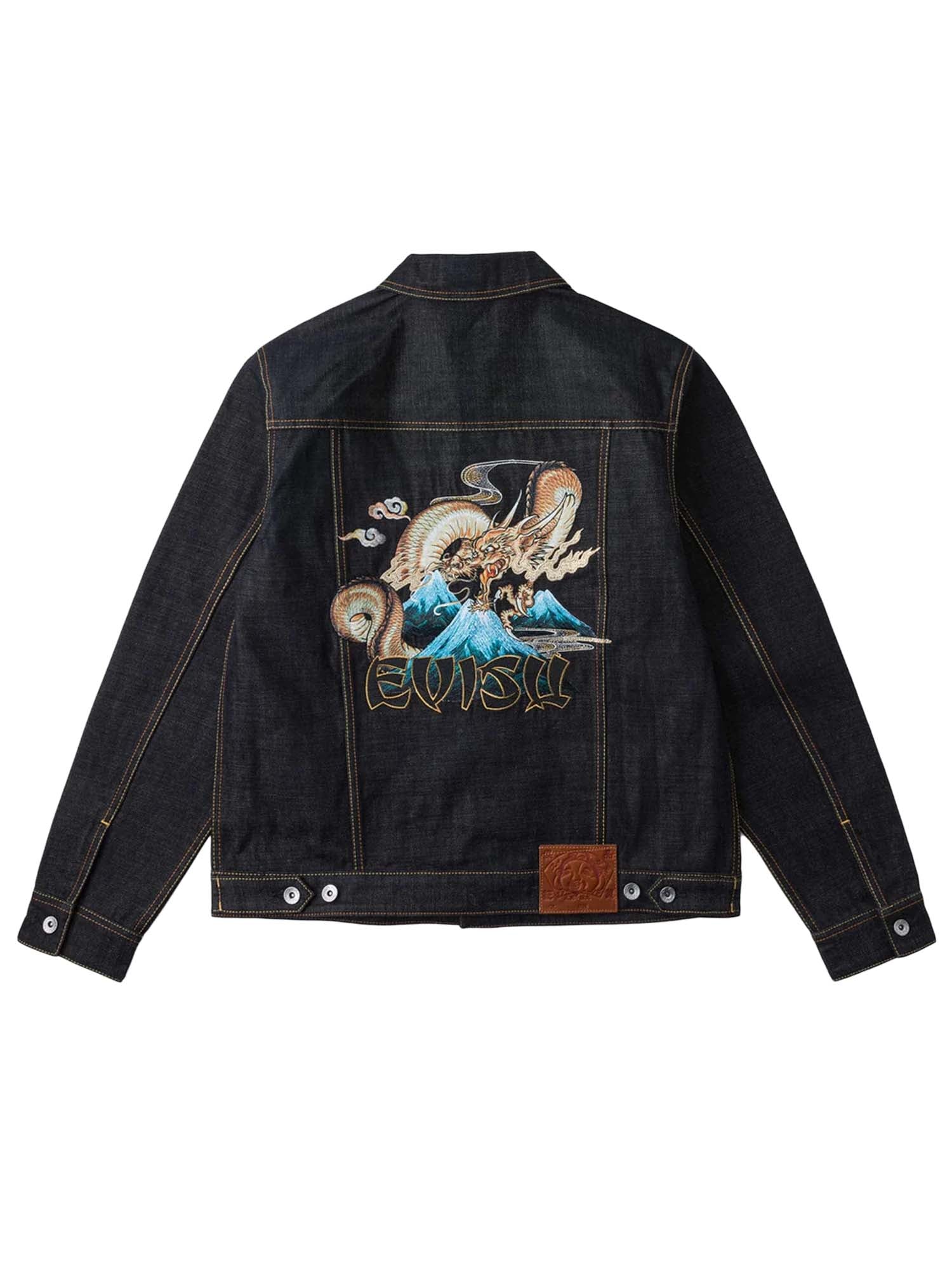 Evisu Giacca Flying Dragon Embroidered Denim Blu
