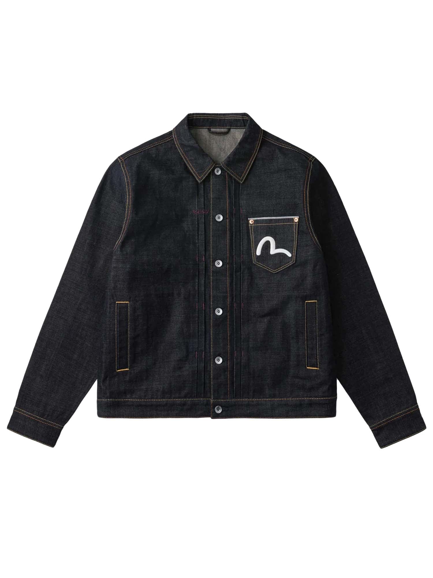 Evisu Giacca Flying Dragon Embroidered Denim Blu