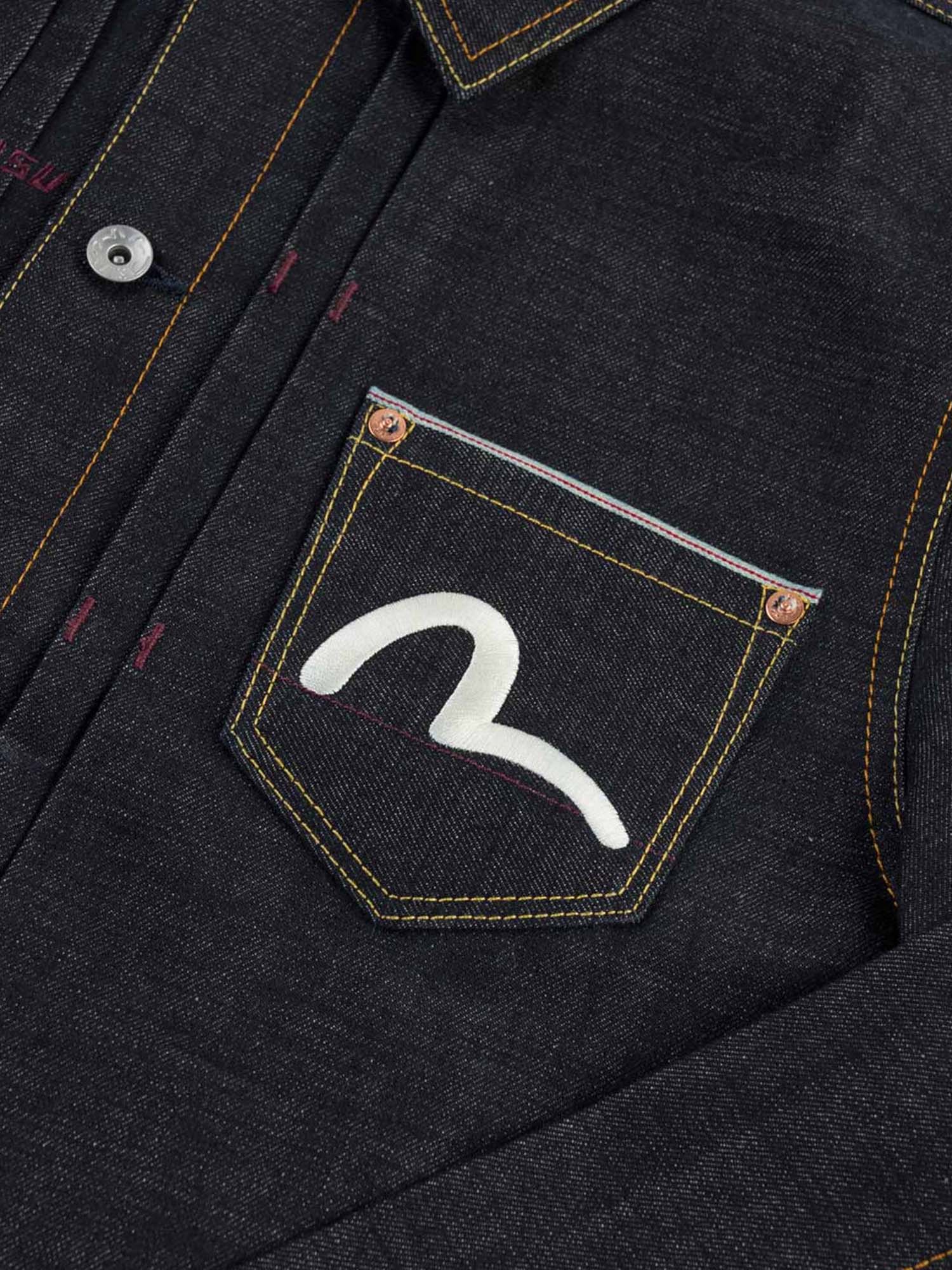 Evisu Giacca Flying Dragon Embroidered Denim Blu