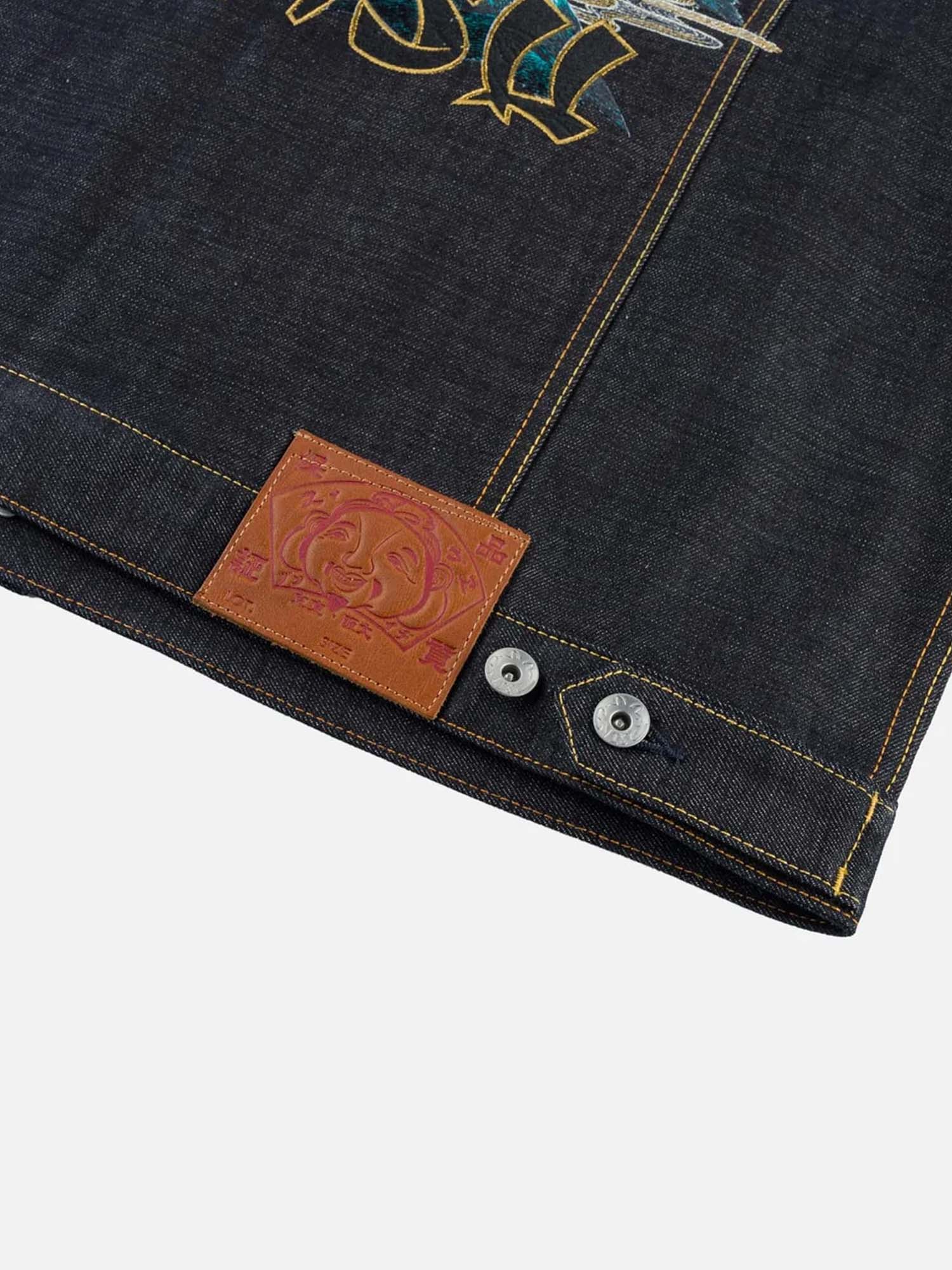 Evisu Giacca Flying Dragon Embroidered Denim Blu
