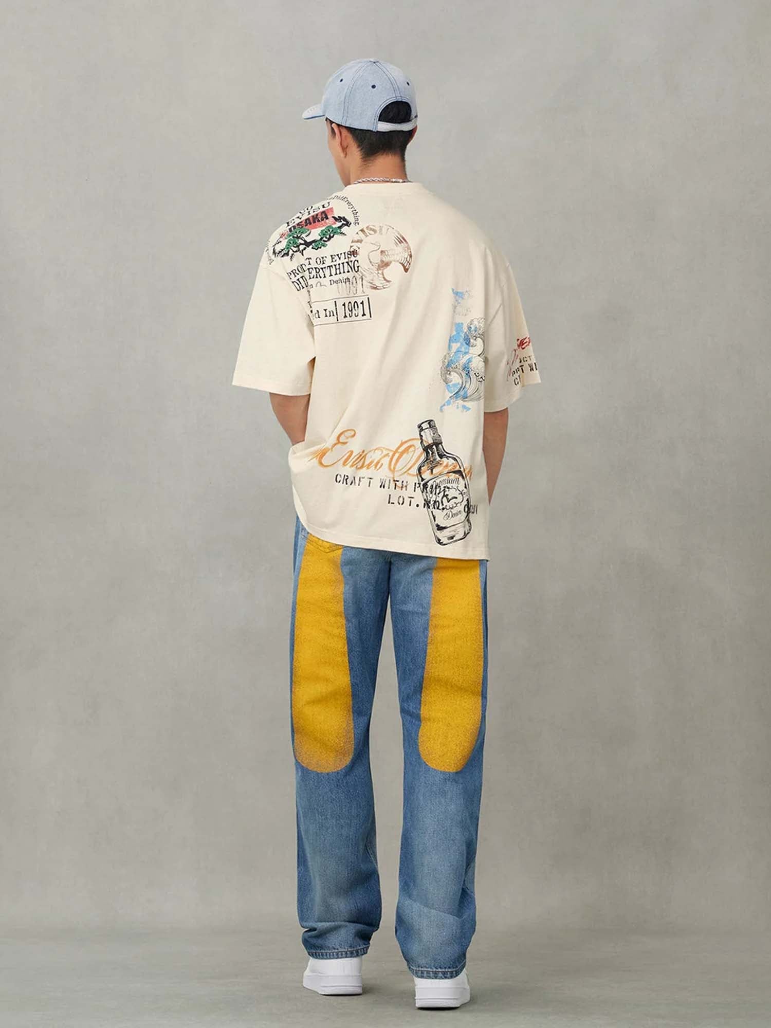 Evisu Jeans 2020 Yellow Daicock Print Regular Fit Blu