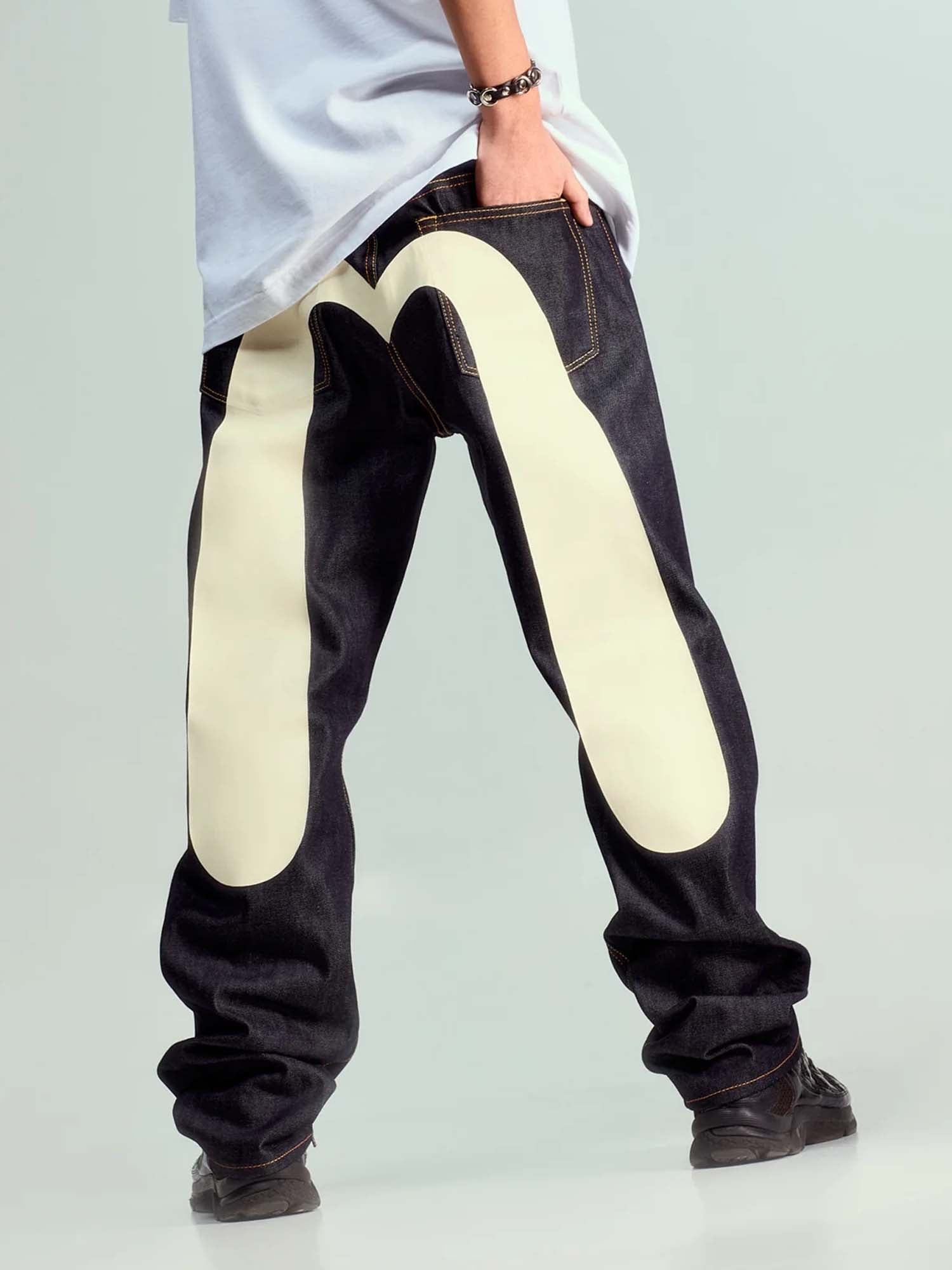 Evisu Jeans 2000 Daicock Print Baggy Blu