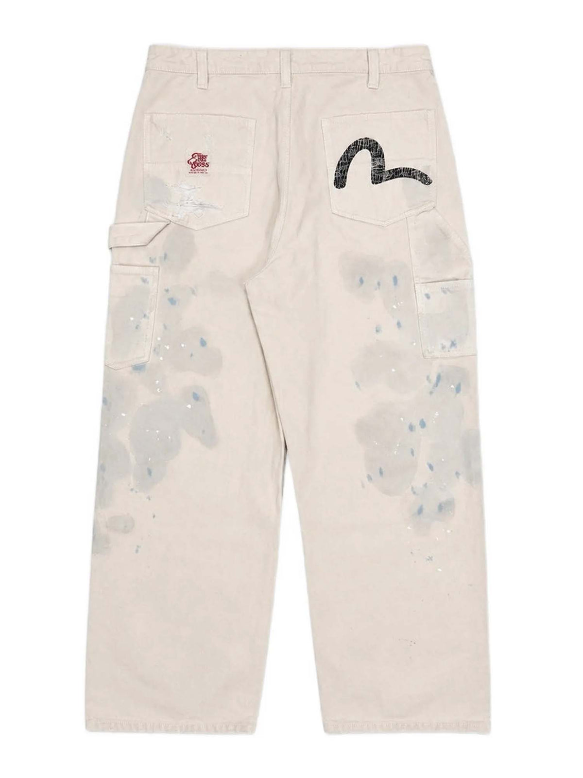 Evisu Pantaloni Distressed Double-Knee Bianco