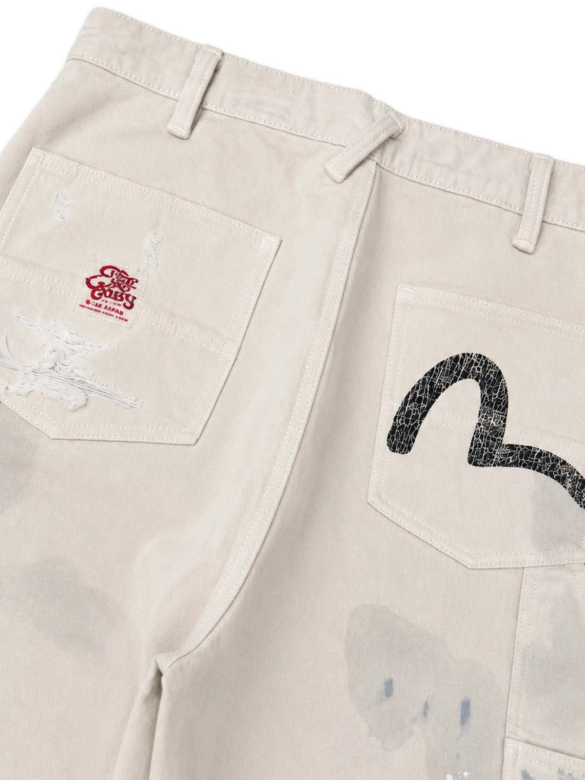Evisu Pantaloni Distressed Double-Knee Bianco
