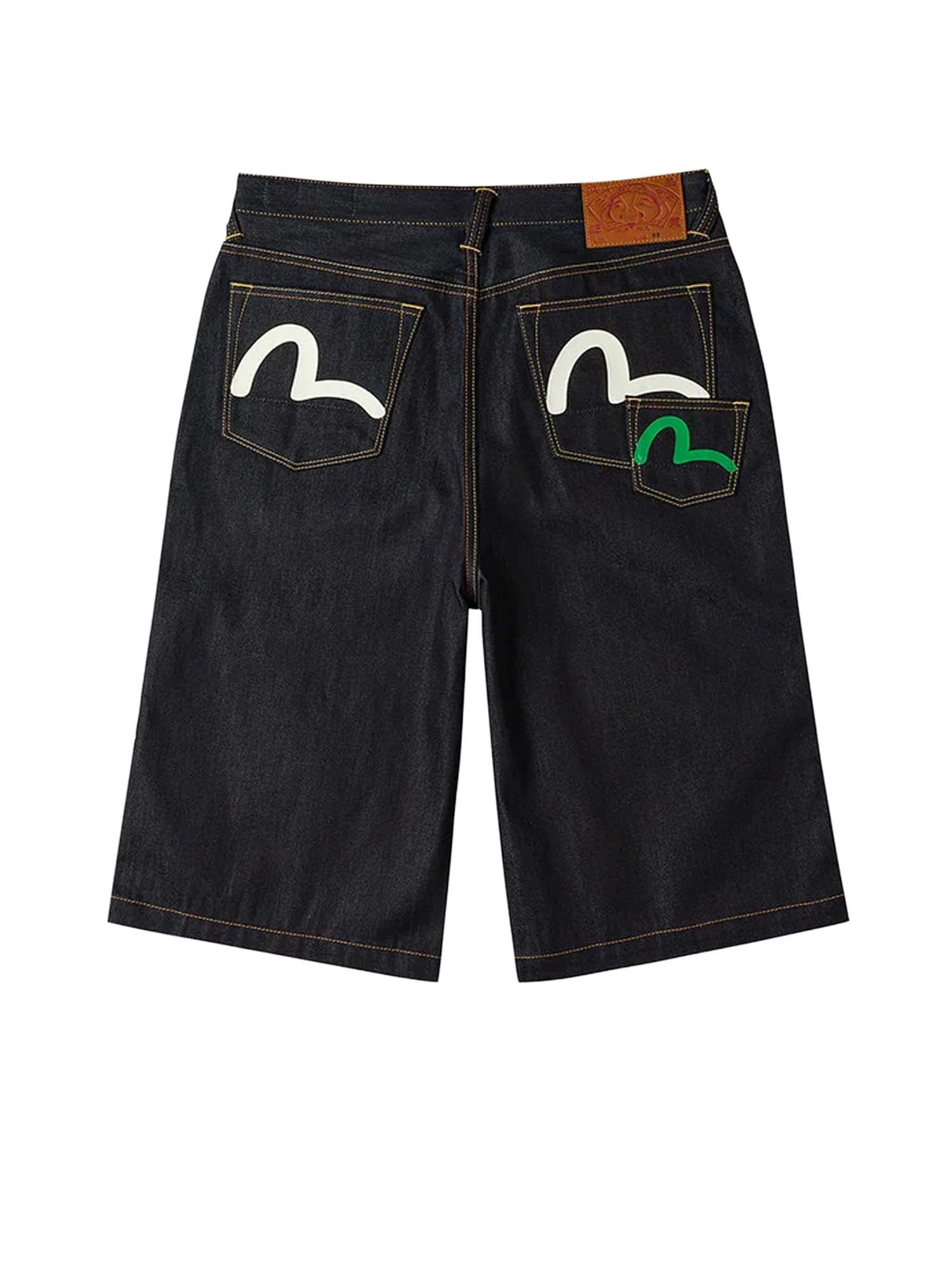 Evisu Shorts Seagull Print and Multi-Pocket Fashion Fit Denim Blu