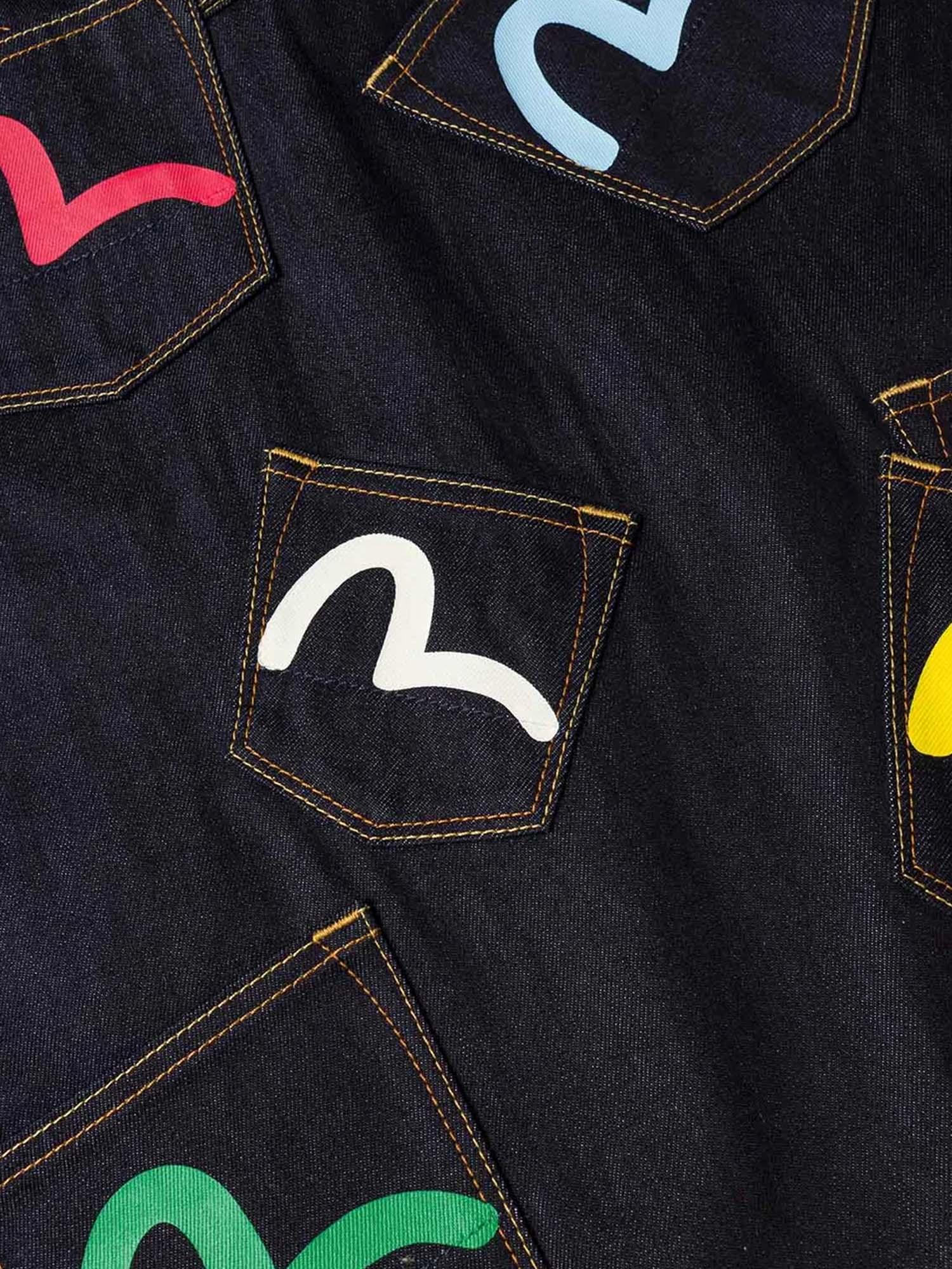 Evisu Giacca Seagull Print and Multi-Pocket Relax Fit Denim Blu