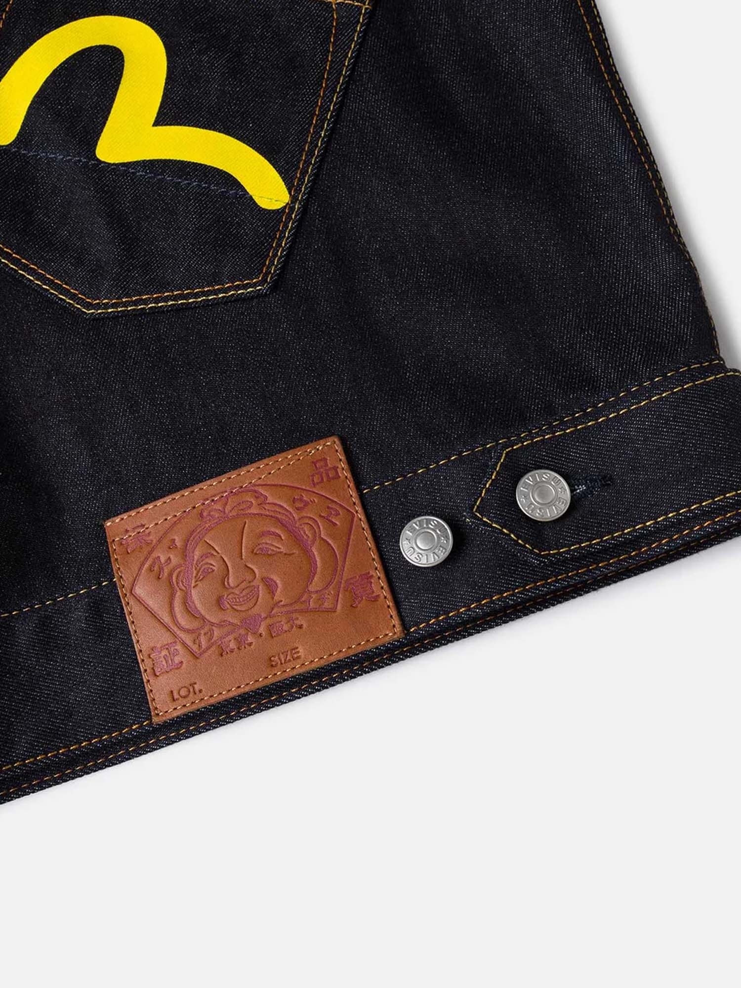 Evisu Giacca Seagull Print and Multi-Pocket Relax Fit Denim Blu