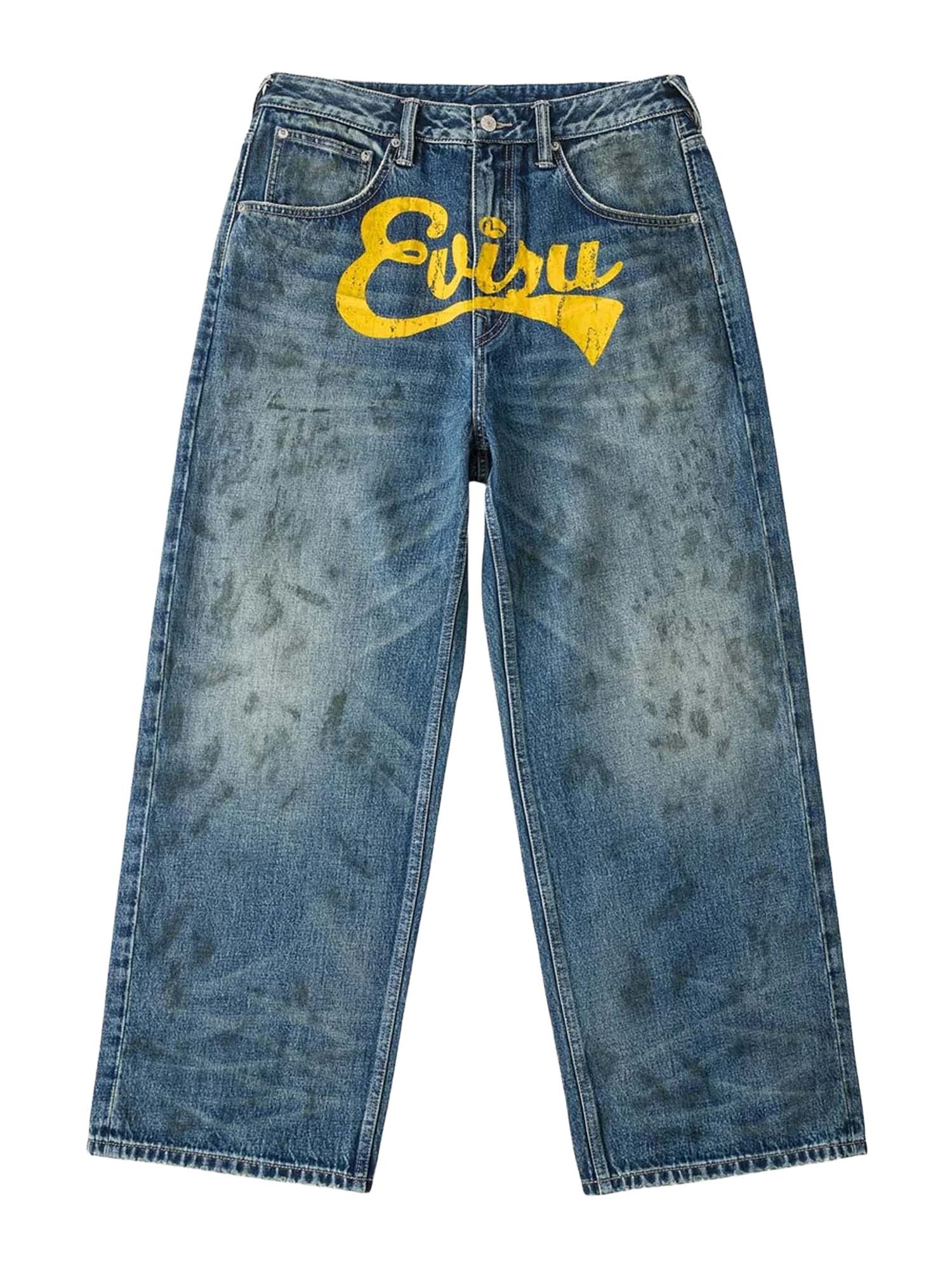Evisu Jeans Oil Stain Evisu Logo Loose Fit Blu