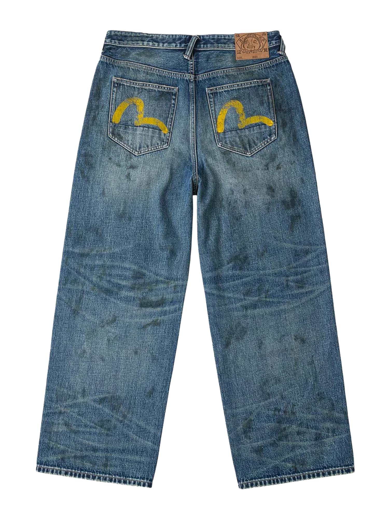Evisu Jeans Oil Stain Evisu Logo Loose Fit Blu