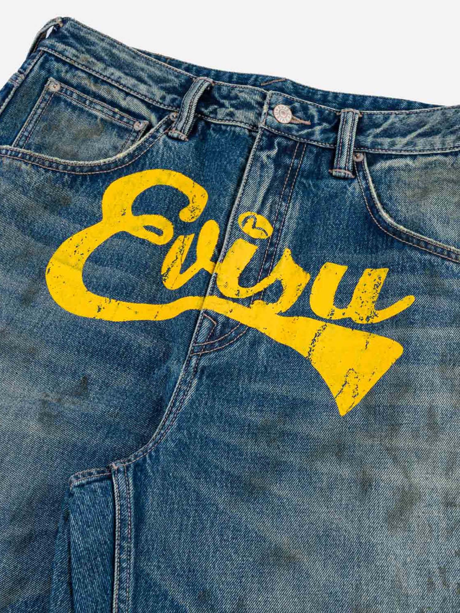 Evisu Jeans Oil Stain Evisu Logo Loose Fit Blu