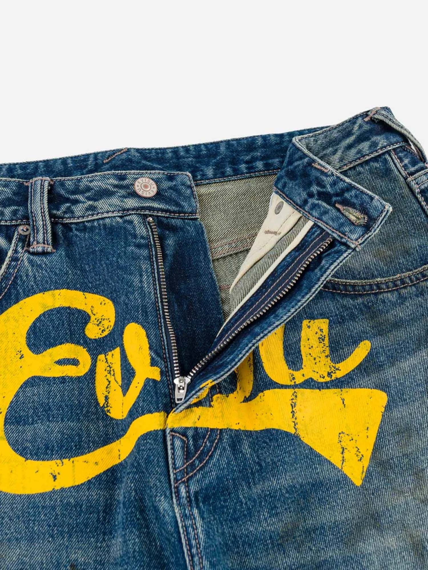 Evisu Jeans Oil Stain Evisu Logo Loose Fit Blu