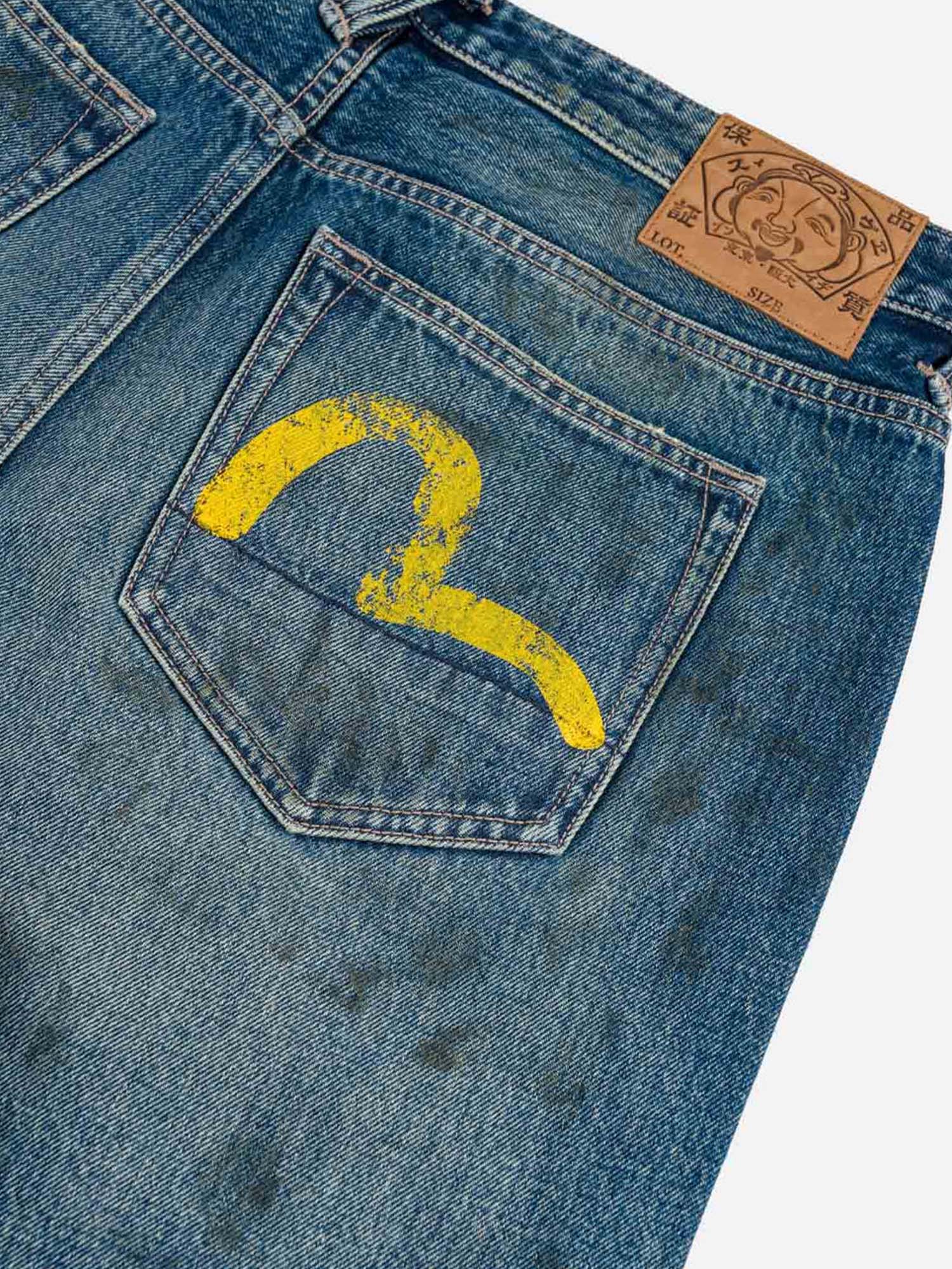 Evisu Jeans Oil Stain Evisu Logo Loose Fit Blu