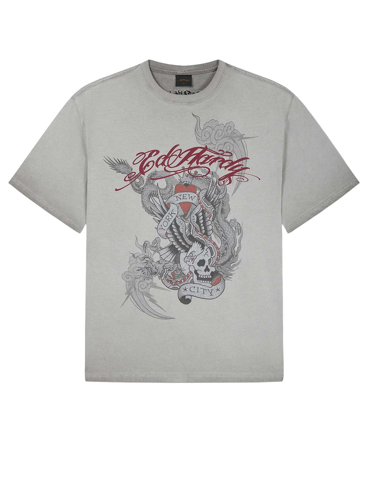 Ed Hardy T-Shirt Oil Wash Storming New York Graphic Relaxed Grigio