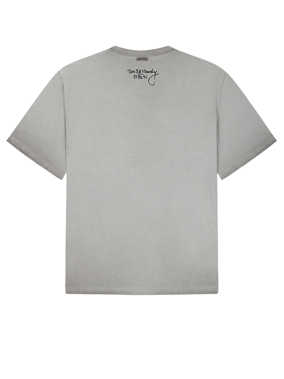 Ed Hardy T-Shirt Oil Wash Storming New York Graphic Relaxed Grigio