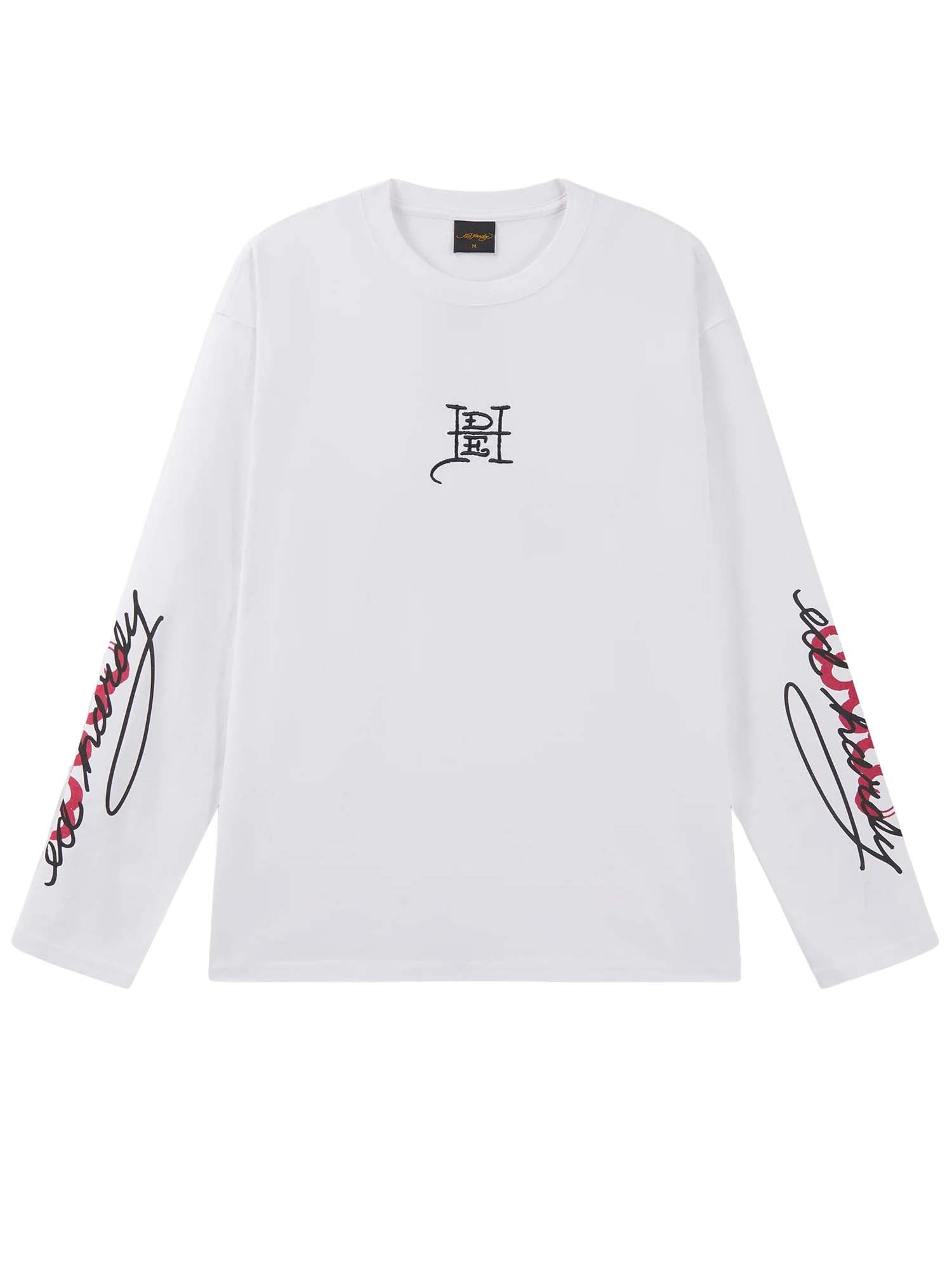 Ed Hardy T-Shirt a maniche lunghe Flying Twin Dragon Graphic Relaxed Bianco