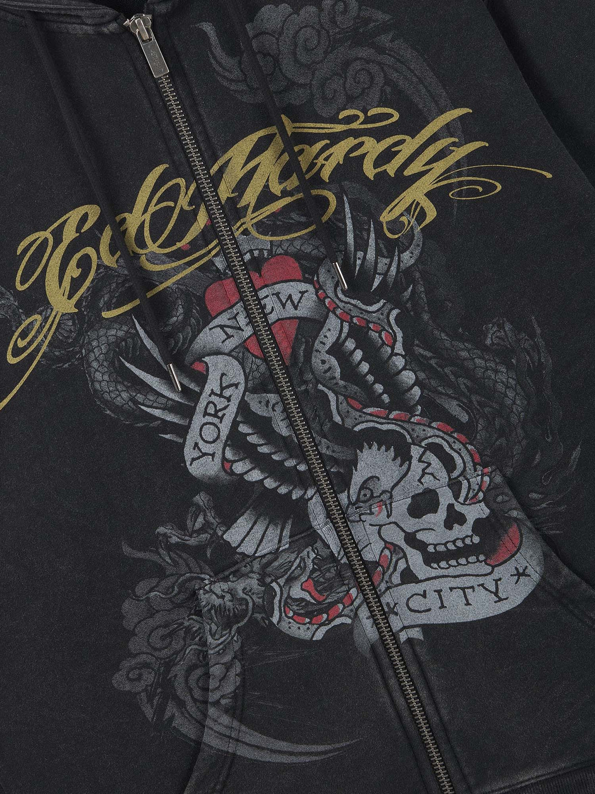 Ed Hardy Felpa con zip Storming New York Washed Relaxed Nero